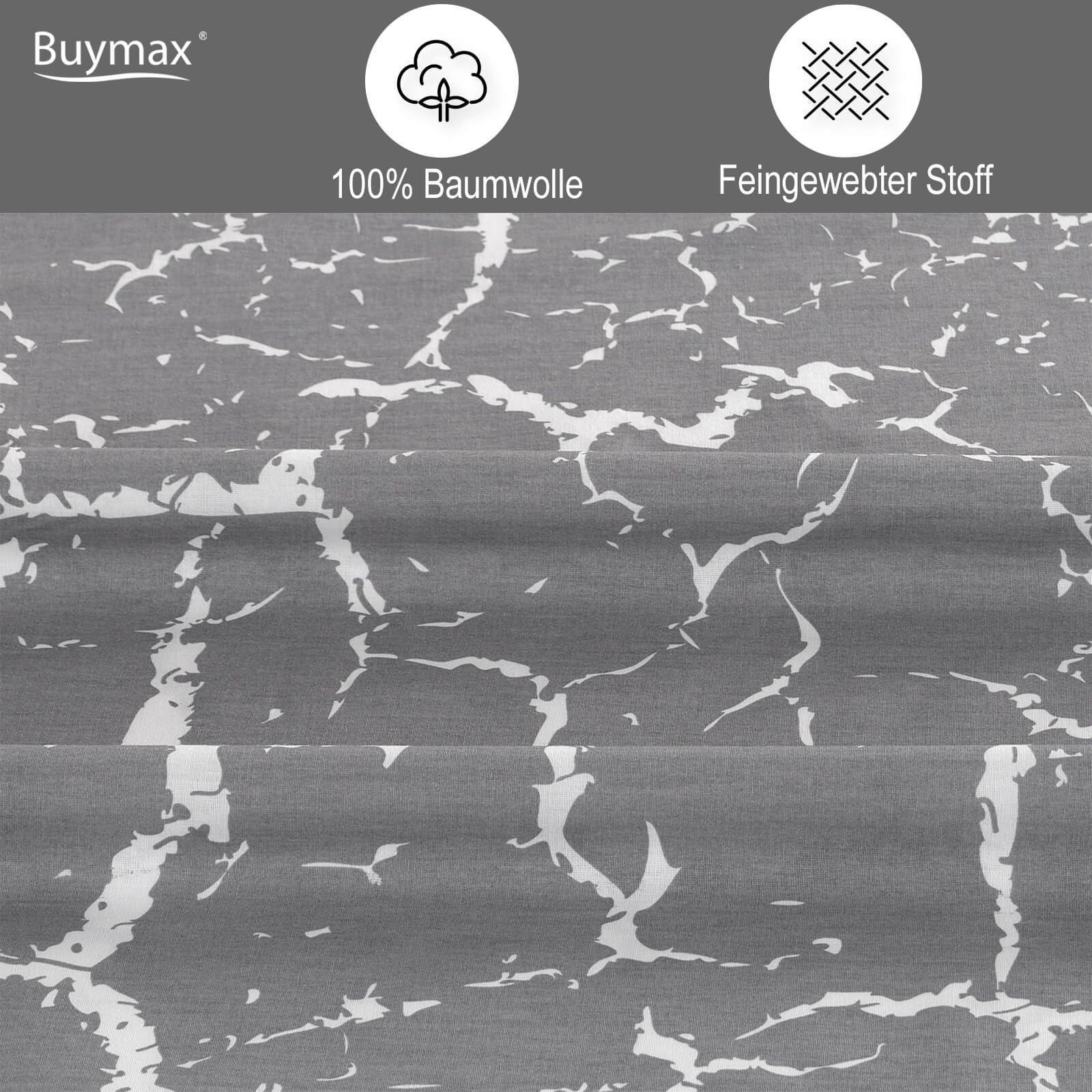 Buymax Bettwäsche Mercer, Bettgarnitur, Bettbezug Set, Renforce: 100% Baumwolle, 2 teilig, 135x200 cm, mit Reißverschluss, Muster Marmor, Grau, Weiß
