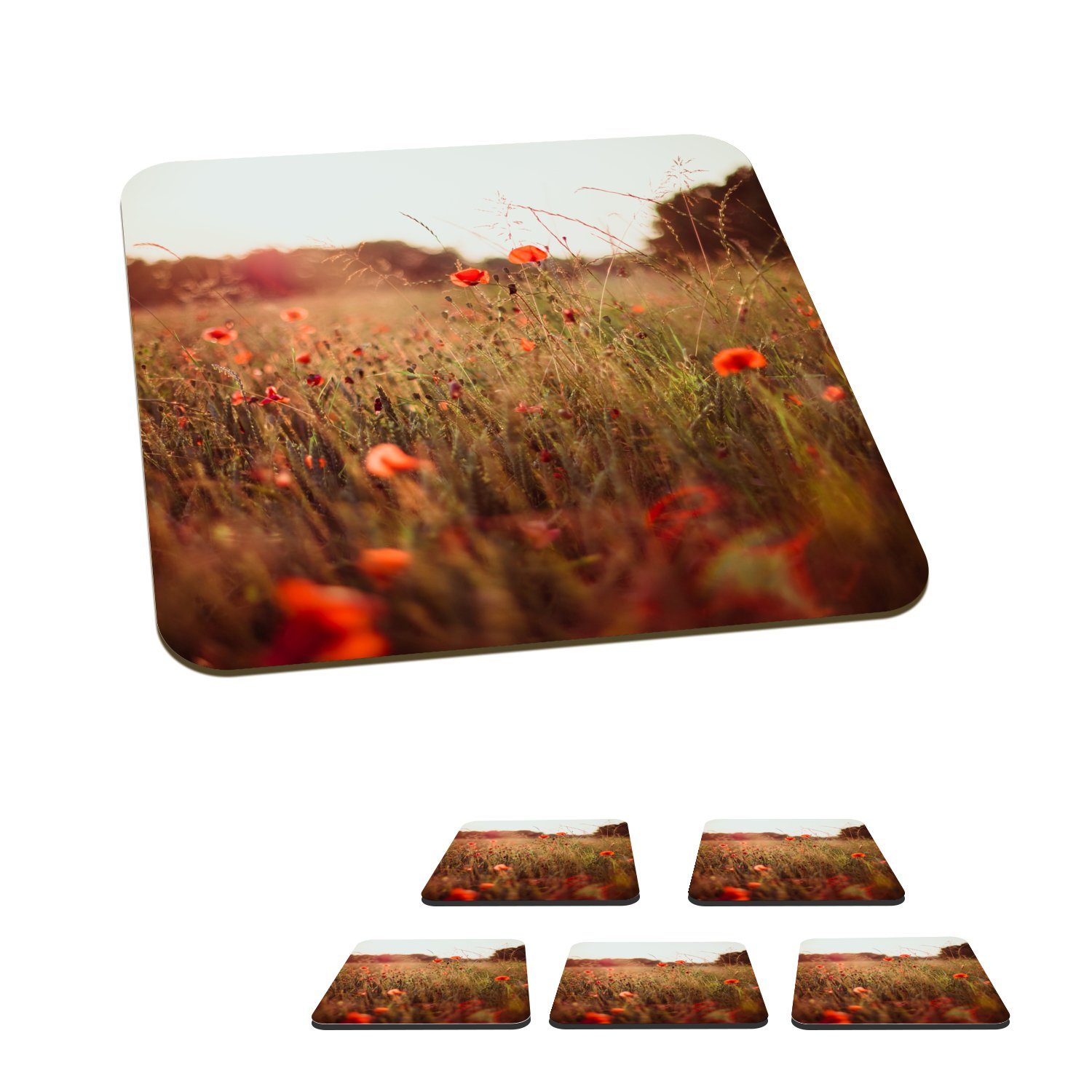 - Tasse 6-tlg., Tischuntersetzer, für Rot, Gläser, MuchoWow Glasuntersetzer, - Blumen Sonnenuntergang Untersetzer, Zubehör Glasuntersetzer Korkuntersetzer,