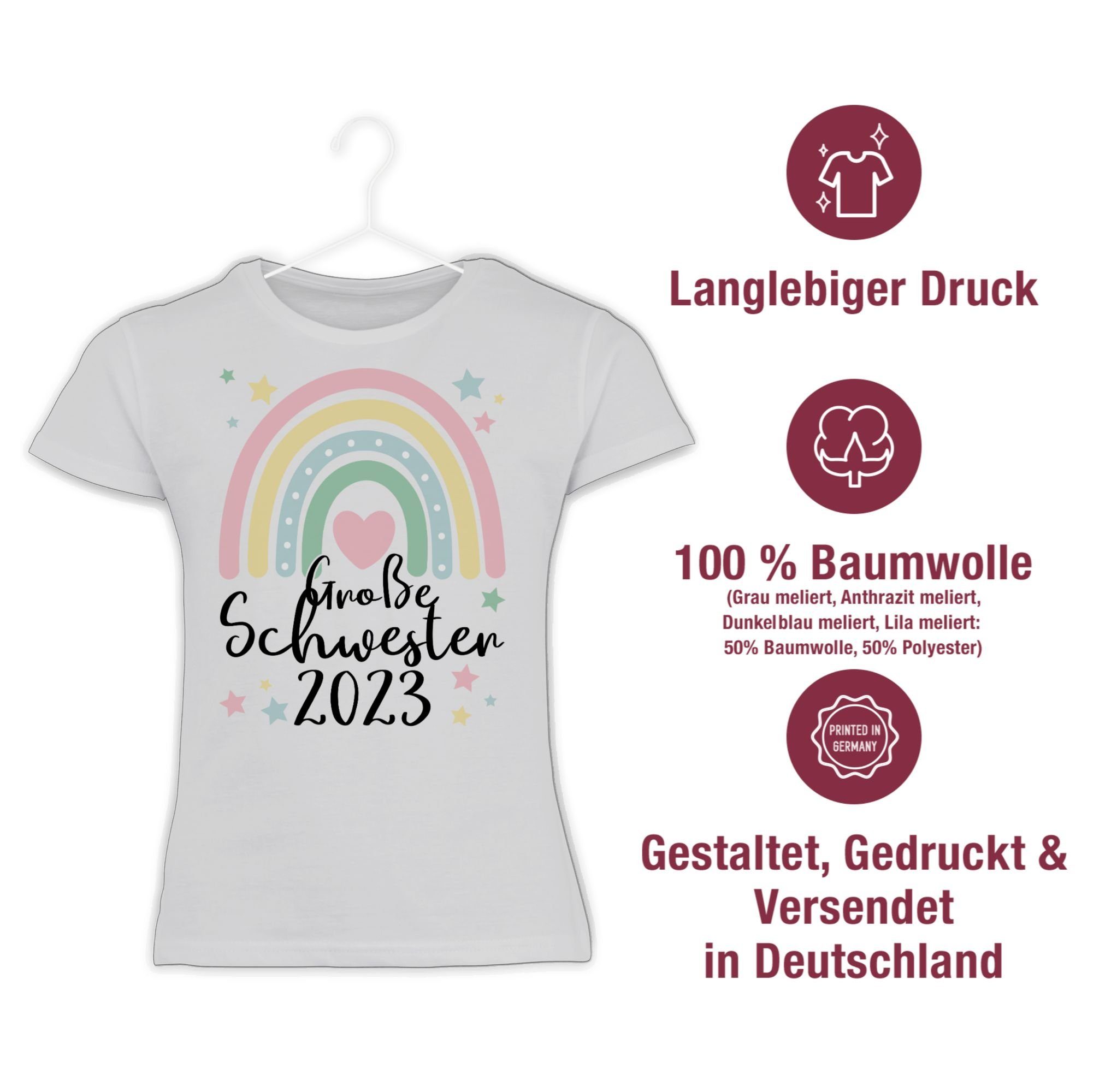 Schwester Geschenk Regenbogen Sister Shirtracer Große 2023 Schwester Große 1 Weiß Big T-Shirt
