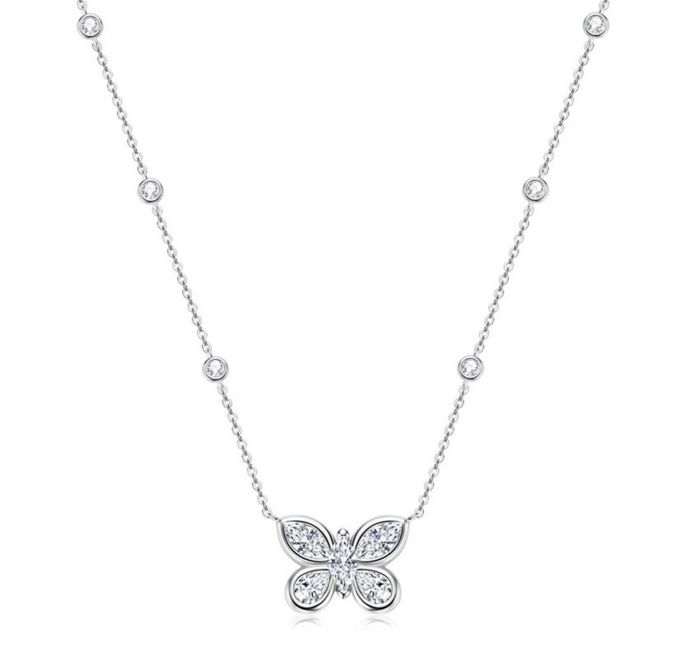 ROUGEMONT Kette mit Anhänger Extravagante Schmetterling Moissanit Halskette 925 Silber +Zertifikat, Echtschmuck mit Echtheitszertifikat