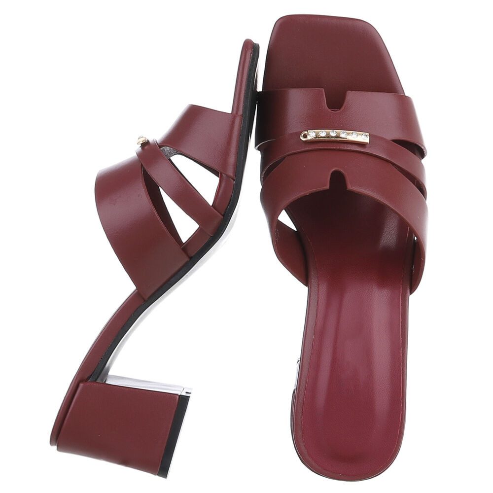 Ital-Design Damen Sandale mit Blockabsatz und Schmuckdetail Pantolette (91970786) Blockabsatz Sandalen & Sandaletten in Bordeaux