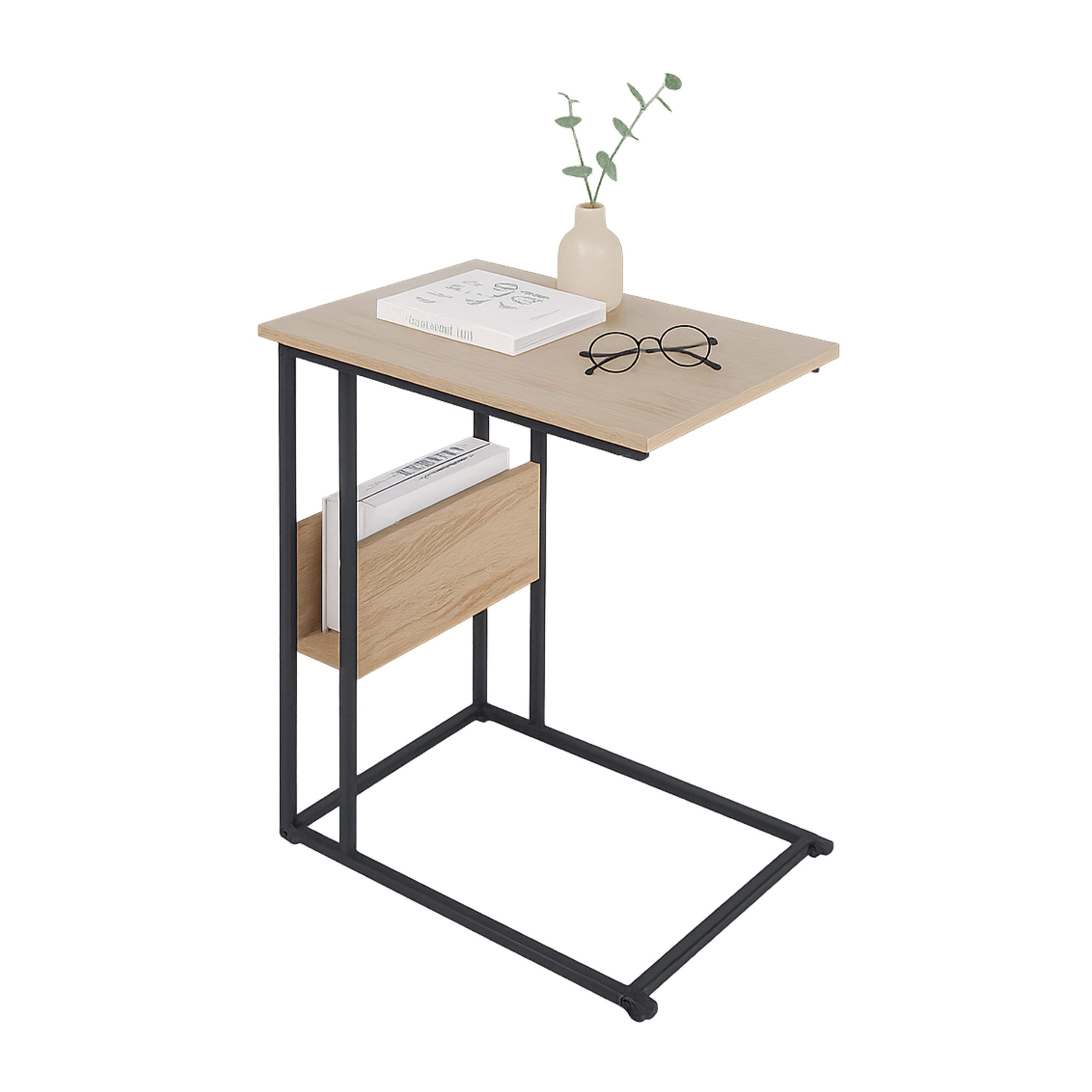 relaxdays Beistelltisch mit Ablage und Fach (1-St), Holzoptik-Schwarz