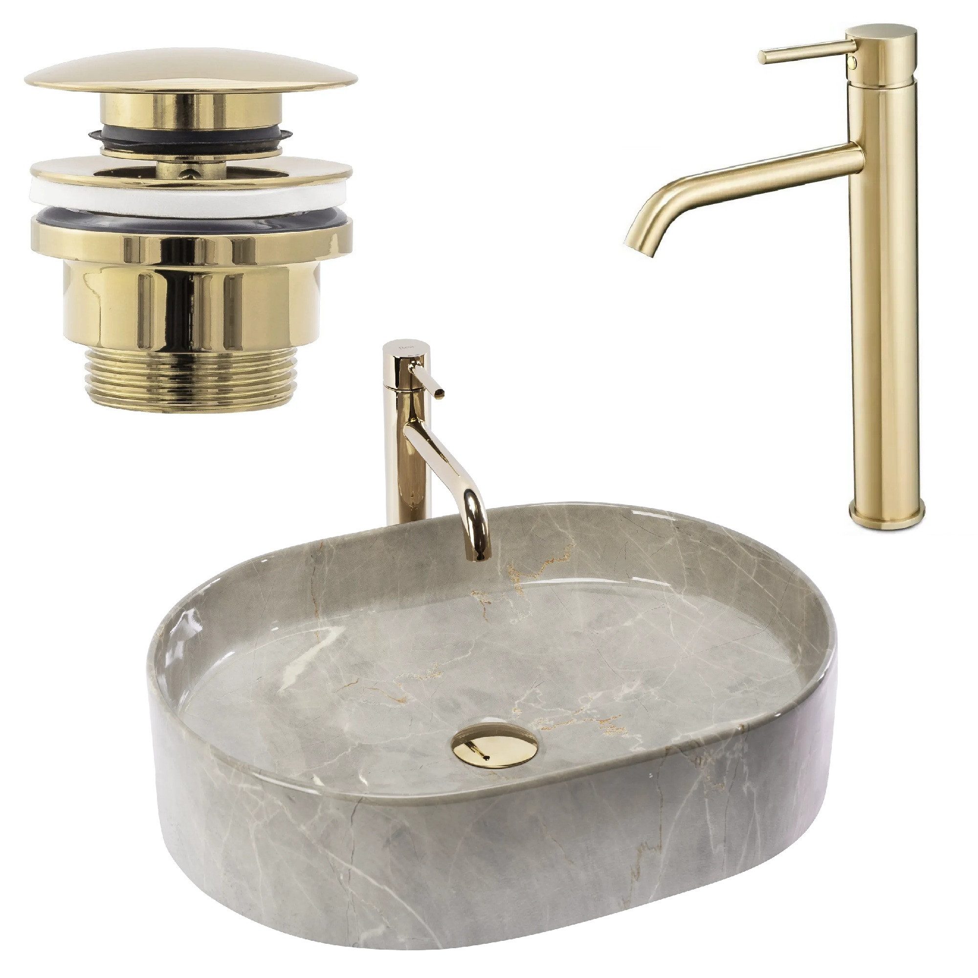 wohnwerk.idee Aufsatzwaschbecken Marmoroptik Waschtisch Waschbecken Beige N günstig online kaufen