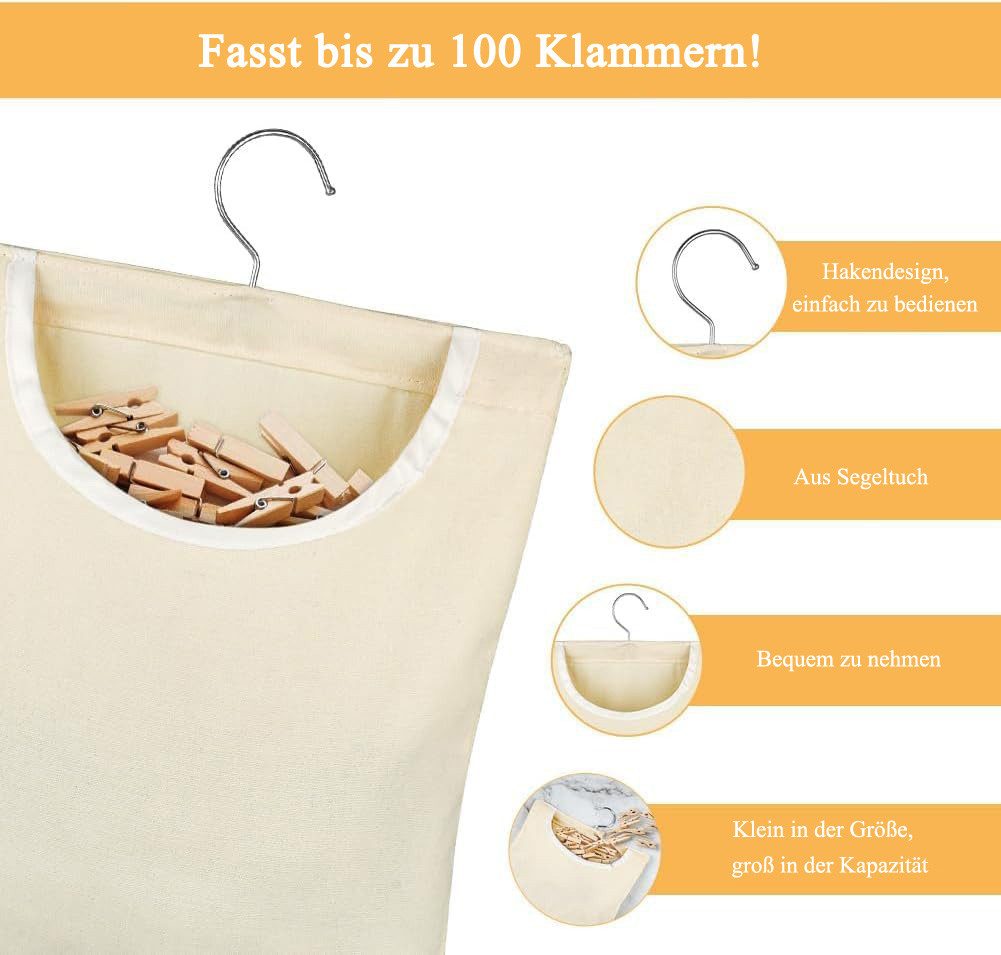 Agger Wäscheklammern Klammerbeutel Wäscheklammerbeutel, Wäscheklammerhalter, mit Aufhängehaken für den Heimgebrauch, Zum Aufhängen – Bild 4 von 5