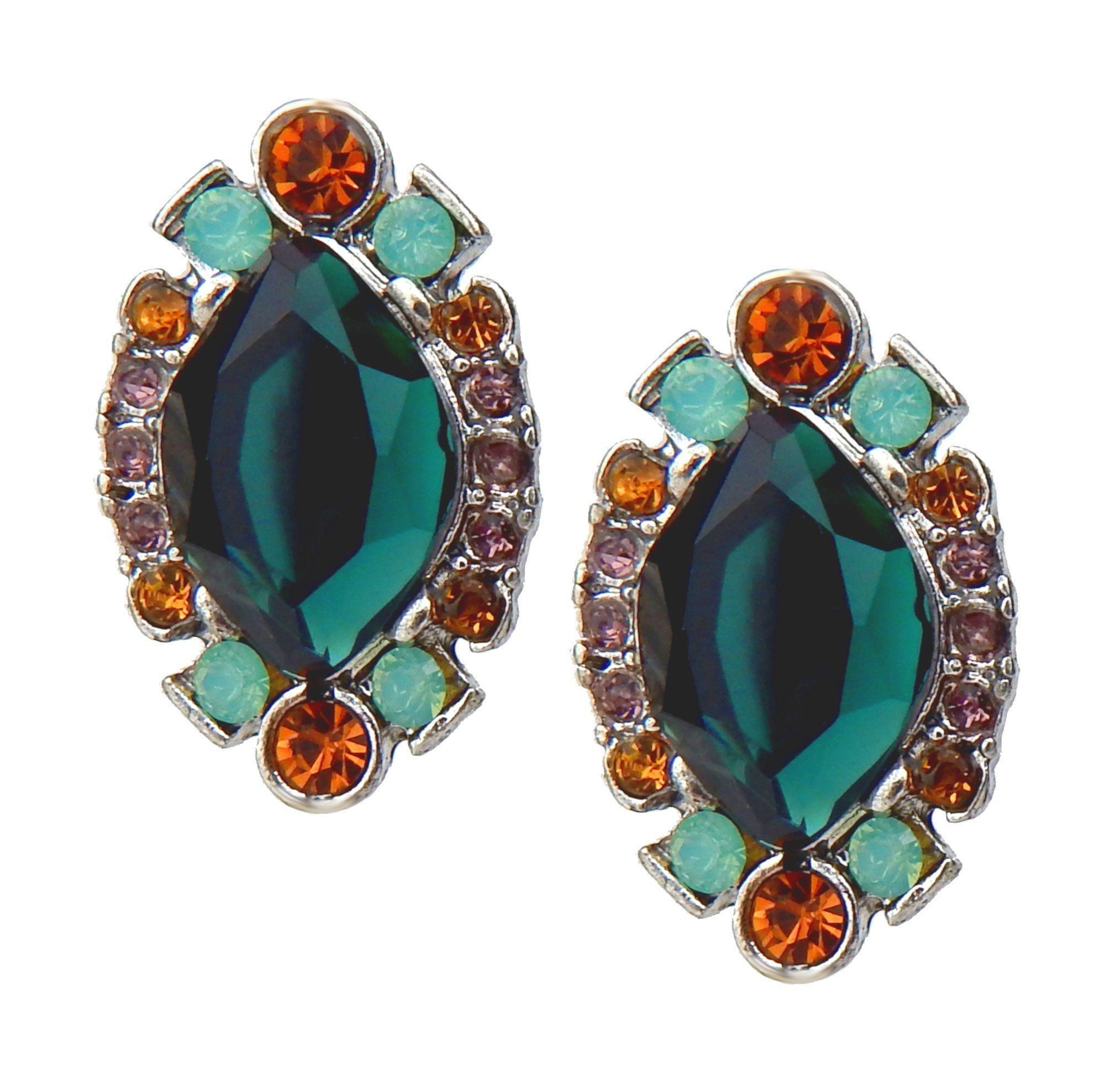 Ella Jonte Paar Серьги-гвоздики, Серьги silber grün orange Strass im Vintage Style