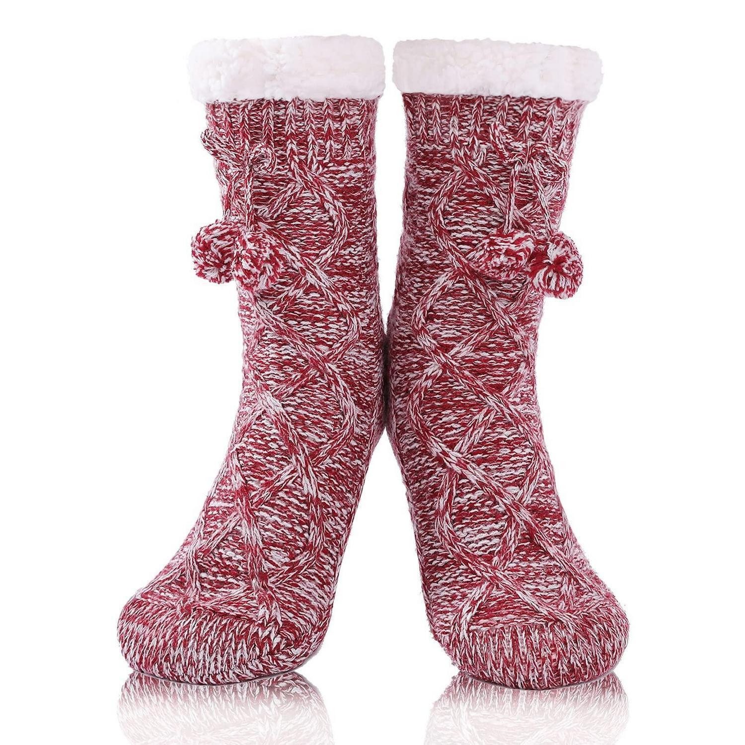 LuxusKollektion Kuschelsocken Kuschelsocken Damen Plüsch mit Noppen Rot