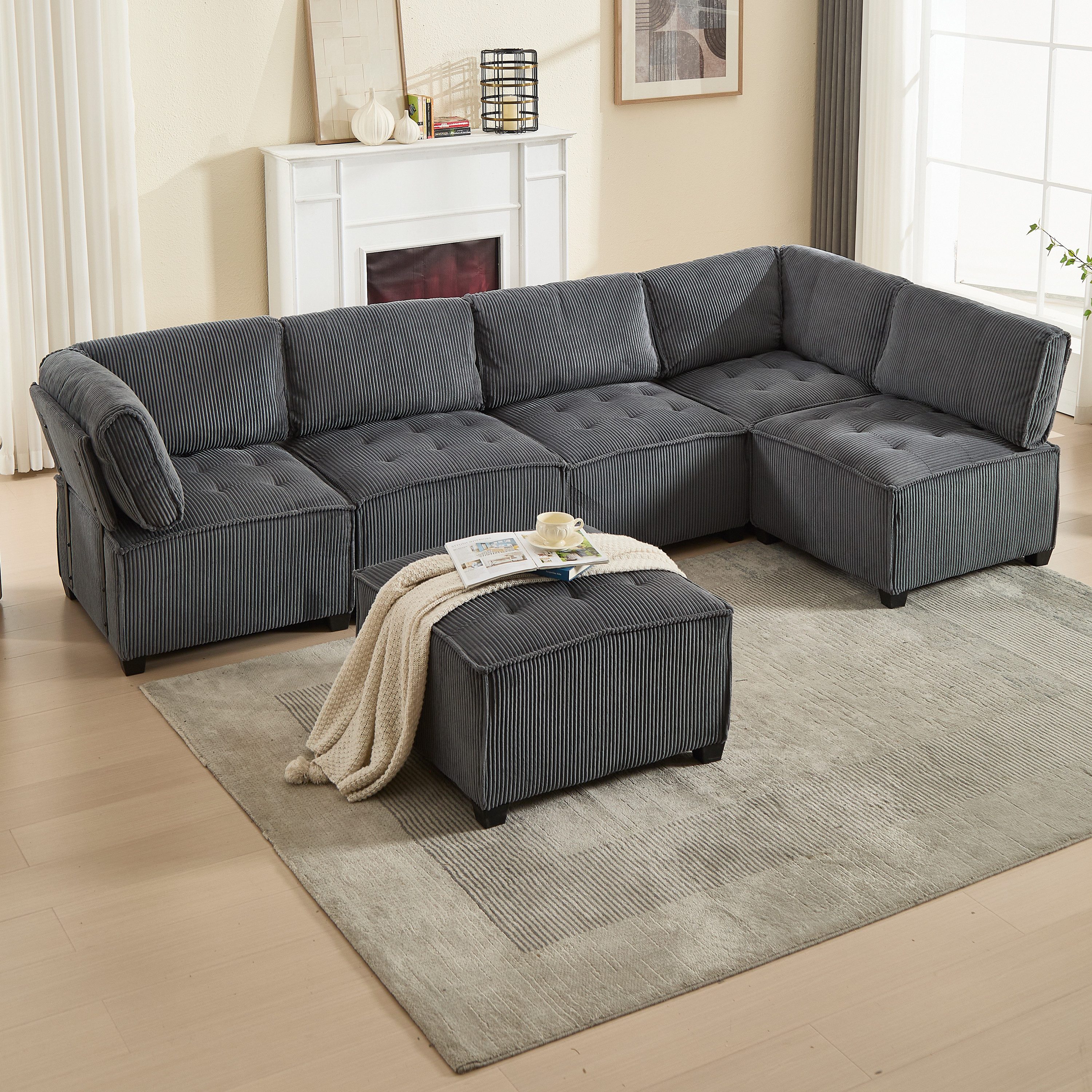 Odikalo Big-Sofa Lounge Schlafsofa 6-Sitzer-Sofa U/L-Form günstig online kaufen