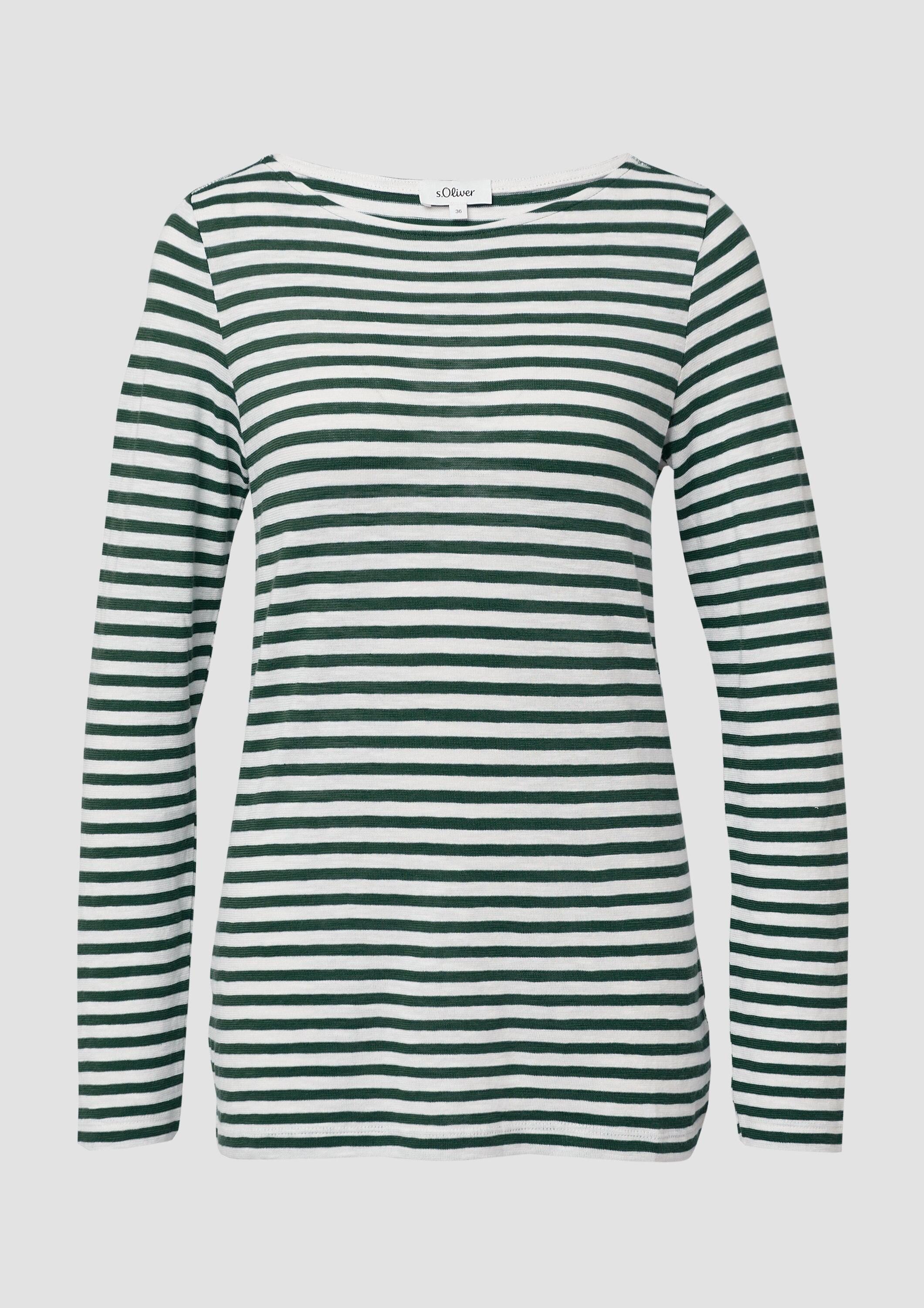 s.Oliver Langarmshirt T-Shirt Gestreiftes Langarmshirt aus Flammgarn mit U-Boot-Ausschnitt