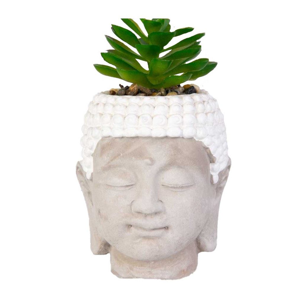 Kunstblume Pflanztopf mit Kunstpflanze - Buddha - ca. 9 x 8 x 15 cm, MICA, Höhe 15 cm