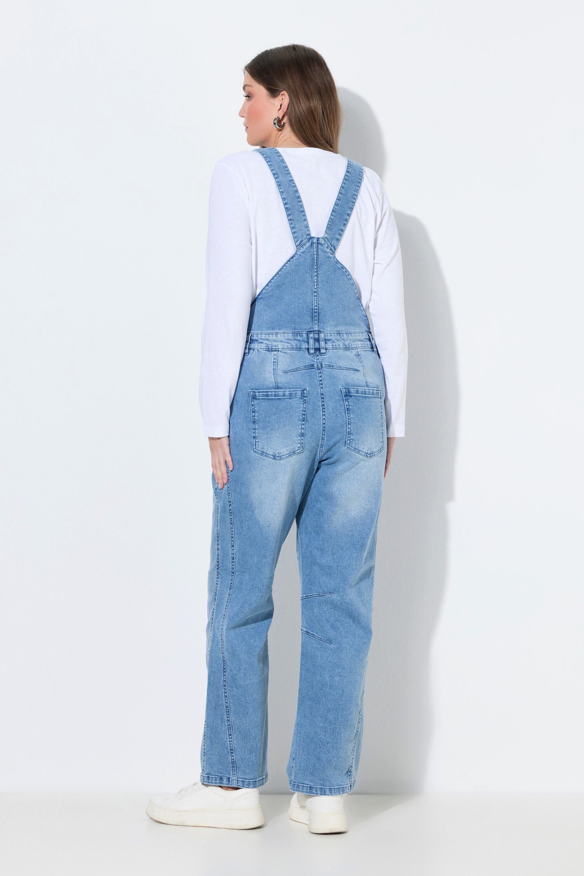 Ulla Popken Funktionshose Jeans-Latzhose Träger verstellbar seitliche Knöpfe