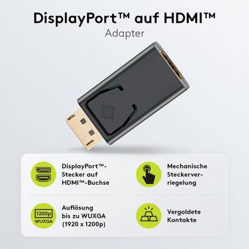 Goobay DisplayPort auf HDMI Stecker HDMI-Adapter DisplayPort zu HDMI Typ A, WUXGA 1920x1200 / Steckerverriegelung / Vergoldete Kontakte / Schwarz