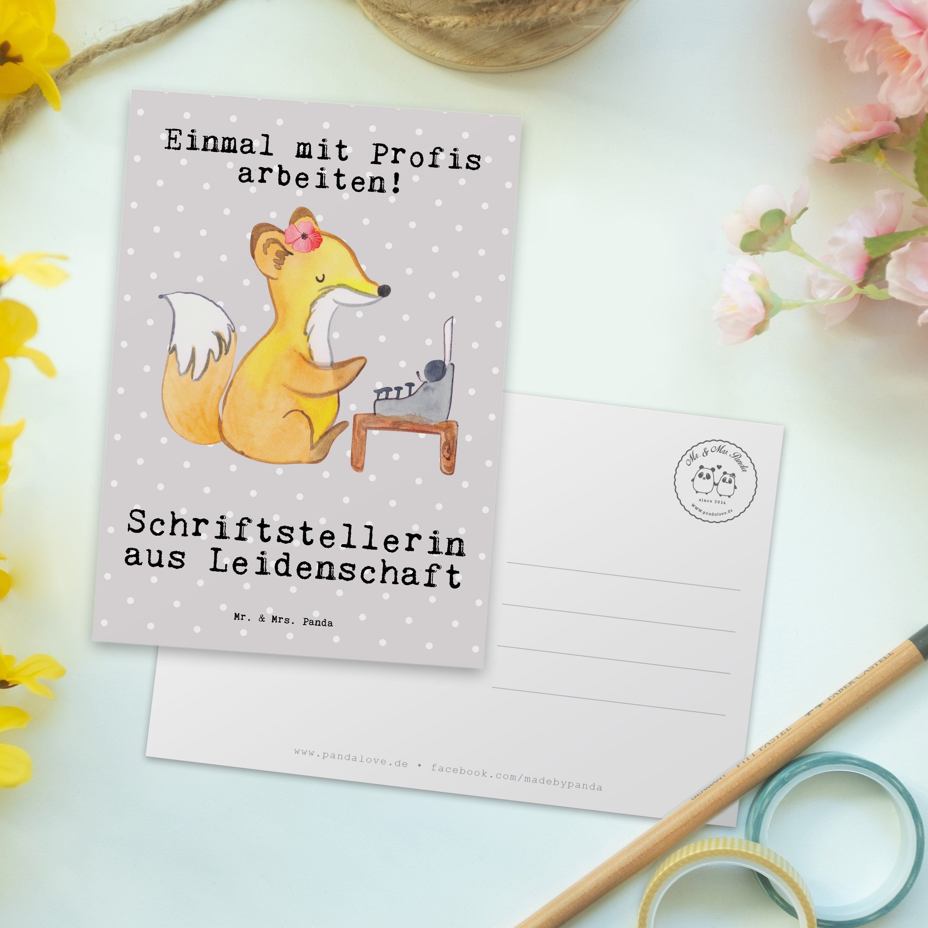 Mr. & Mrs. Schriftstellerin - Grau aus Hobbyaut Geschenk, Pastell Postkarte - Leidenschaft Panda