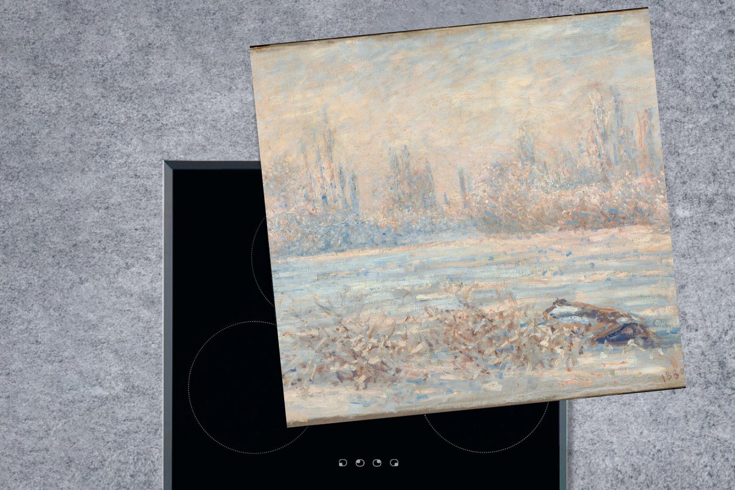Vetheuil (1 Claude MuchoWow - Frost Monet, Ceranfeldabdeckung, Arbeitsplatte cm, Gemälde küche bei für Herdblende-/Abdeckplatte 78x78 Vinyl, tlg), von