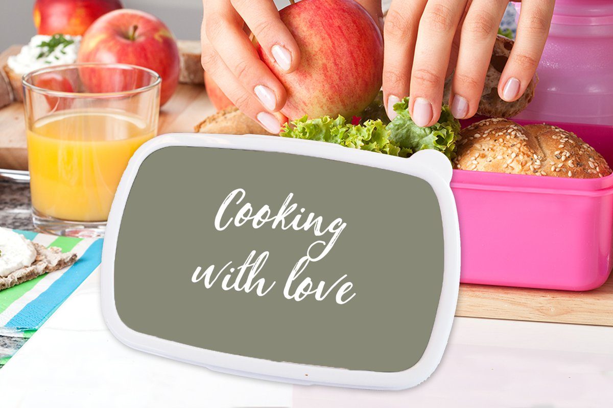 MuchoWow Lunchbox Brotbox Liebe - (2-tlg), Erwachsene, Sprichwörter - Kochen, Kinder, Zitate Kochen Snackbox, Liebe rosa Kunststoff, - - Kunststoff Mädchen, für Brotdose mit