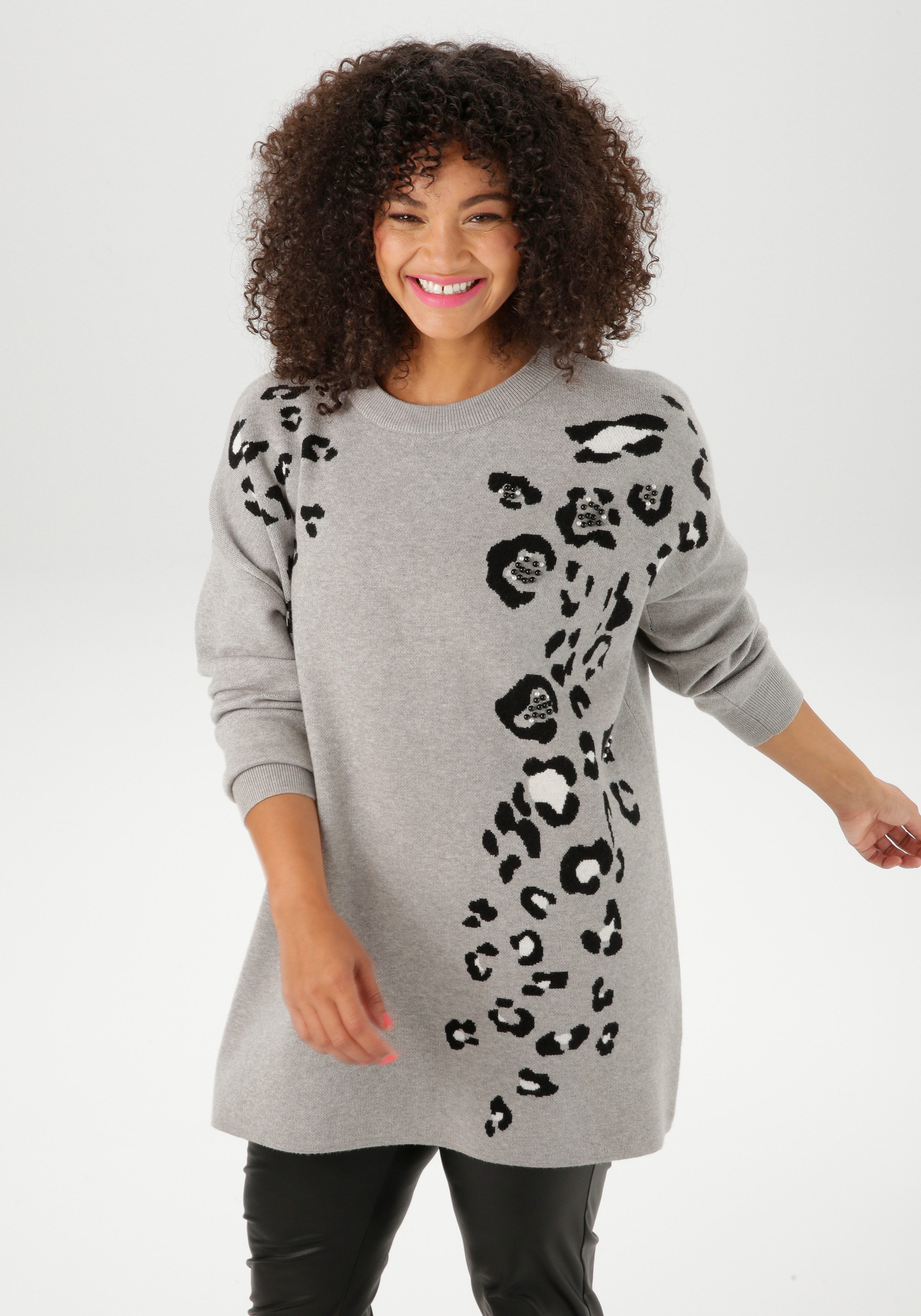 Aniston PLUS Strickpullover mit Animal-Deatils und Perlen günstig online kaufen