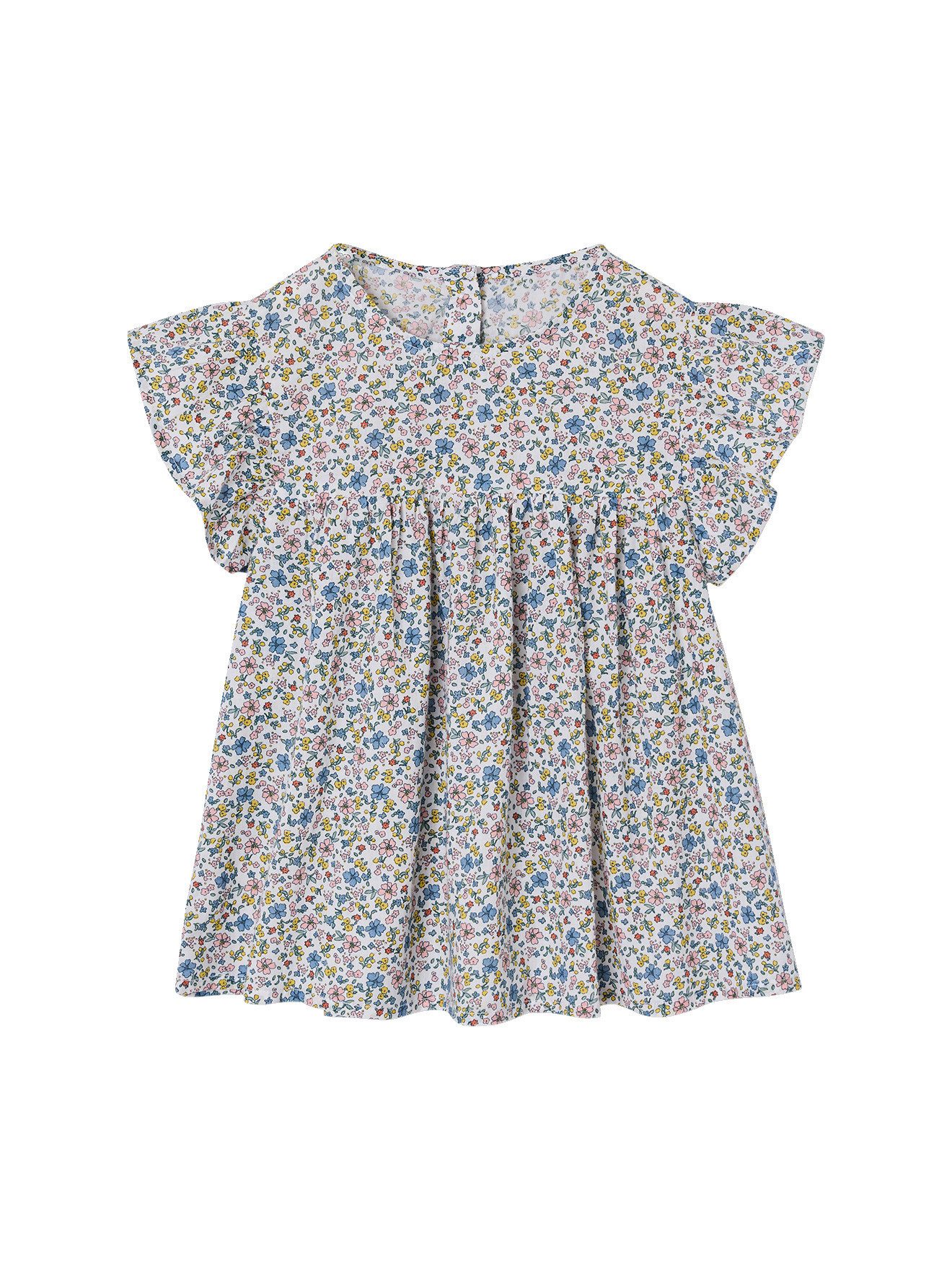 vertbaudet Kurzarmbluse Geblümte Mädchen Bluse mit kurzen Volantärmeln