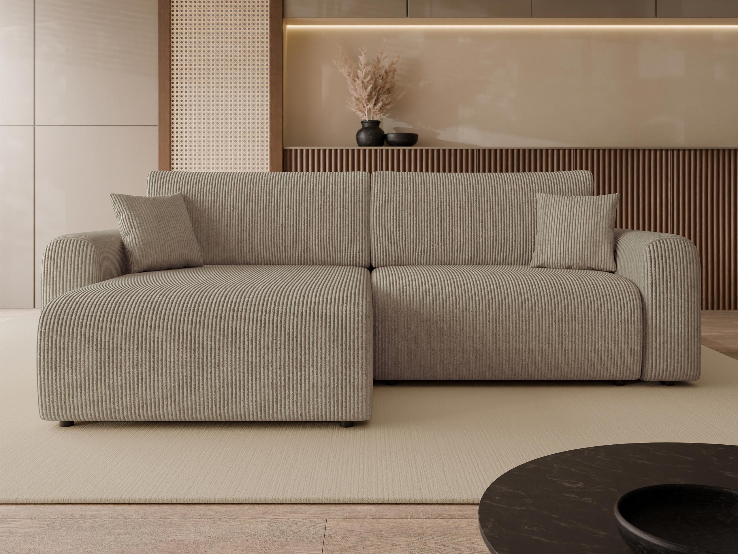 MIRJAN24 Ecksofa Floryn L Cord, mit Schlaffunktion und Bettkasten, mit zwei Dekokissen, 245x145x82 cm