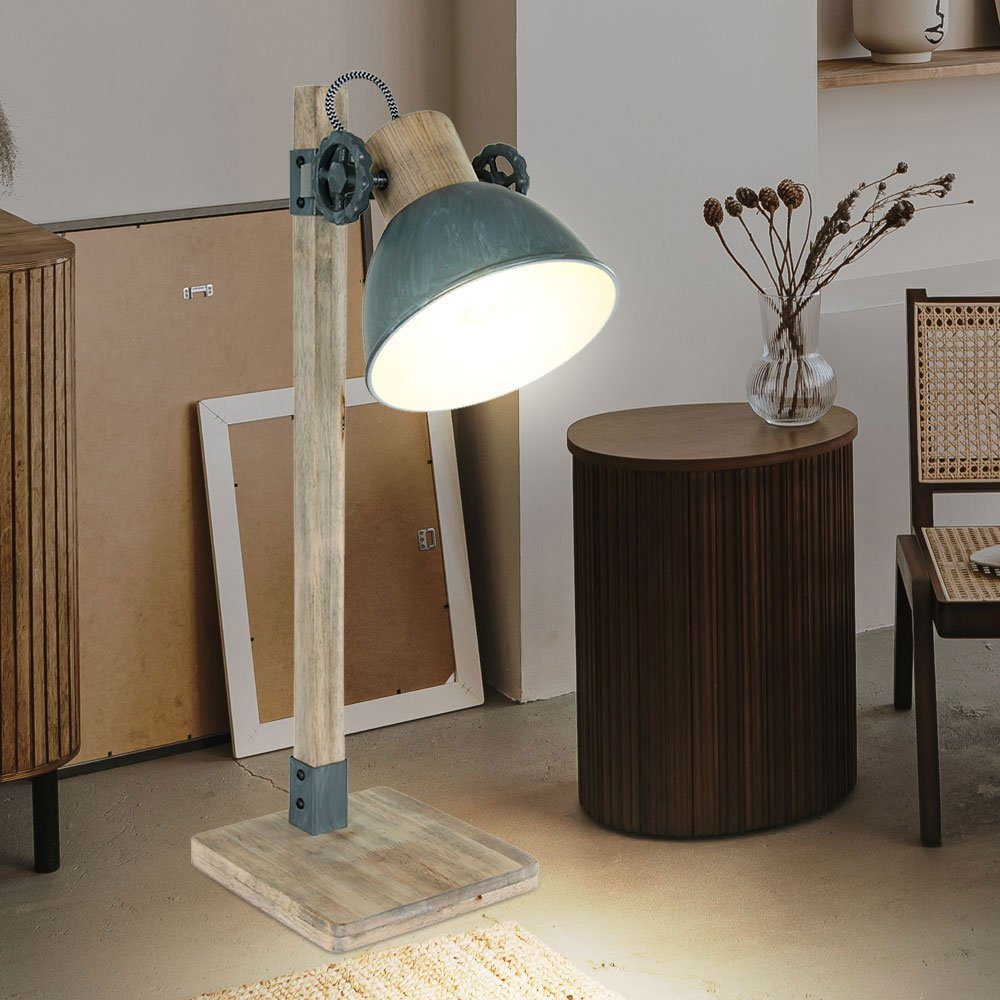 etc-shop LED Tischleuchte, Leuchtmittel inklusive, Warmweiß, Vintage Schreib Tisch Leuchte Holz Spot verstellbar Wohn Zimmer