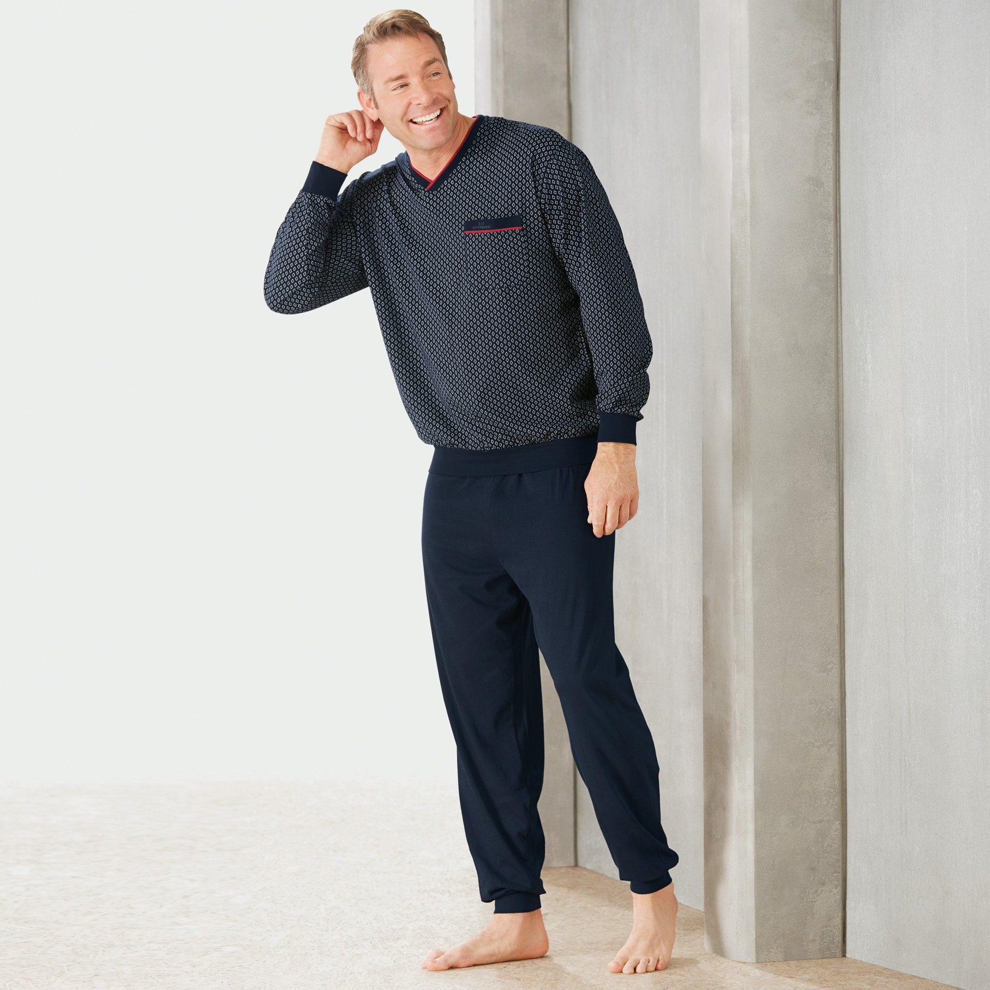 navy Herren-Schlafanzug 7013 gemustert Single-Jersey Pyjama GÖTZBURG