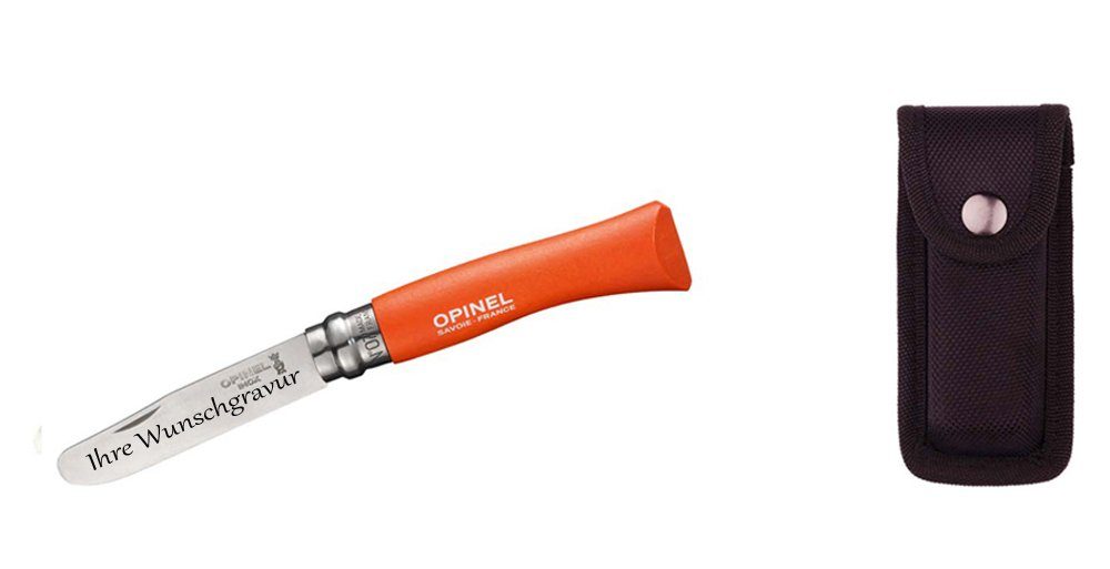 Opinel Taschenmesser, Opinel No 07, Kindermesser, Buchenholz orange + Etui