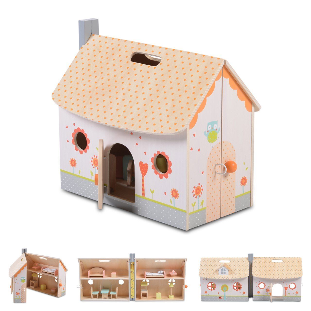 Moni Puppenhaus »Holz-Puppenhaus 4139«, klappbar 12-tlg. Möbelset 2 Etagen  verschiedene Räume online kaufen | OTTO