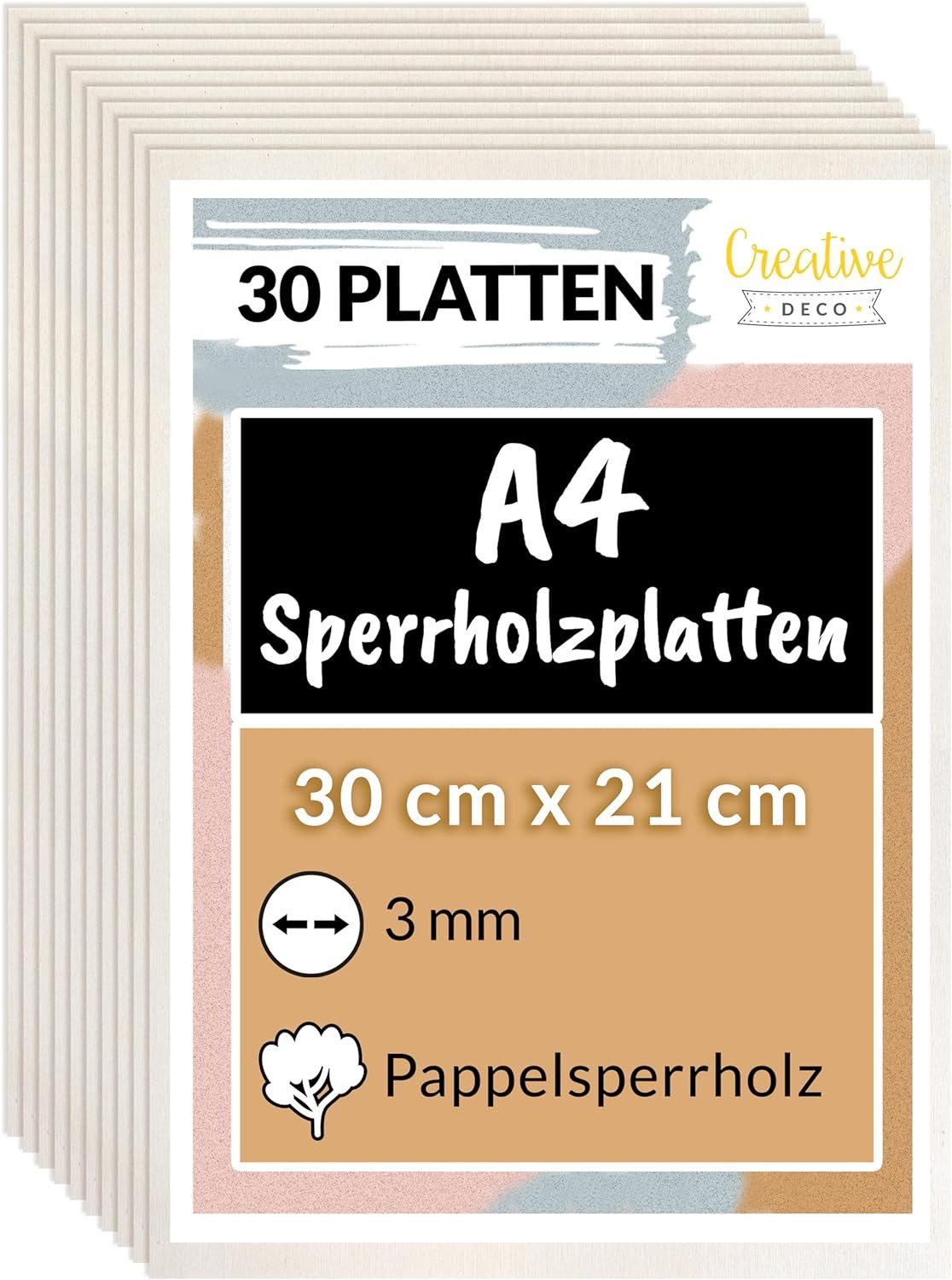 Creative Deco Ремеслоaturmaterial Sperrholzplatte 3mm Pappelsperrholz, (30-tlg), Perfektes Blatt für Laubsäge, Brandmalerei, Laserschnitt, CNC Router