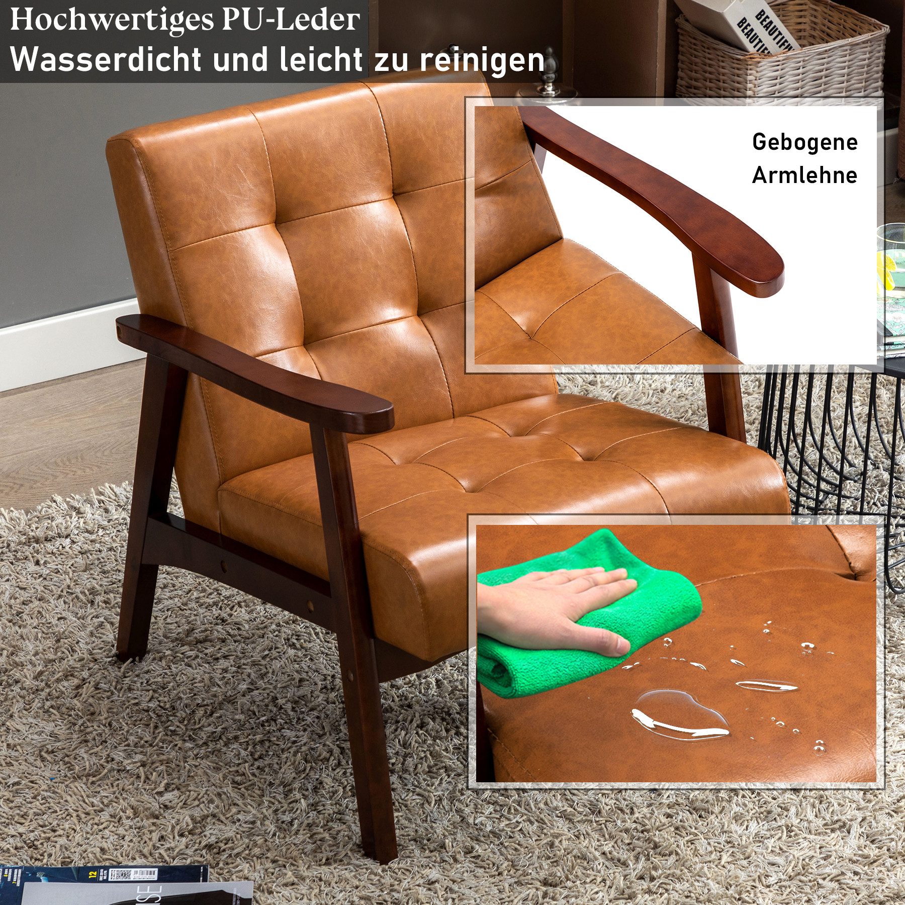 HomeMiYN Loungesessel Retro Holzsessel Loungesessel Polsterstuhl günstig online kaufen