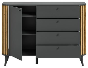 xonox.home Kommode Pure (Sideboard in matt grau mit Artisan Eiche, 120 x 88 cm), Retro Design