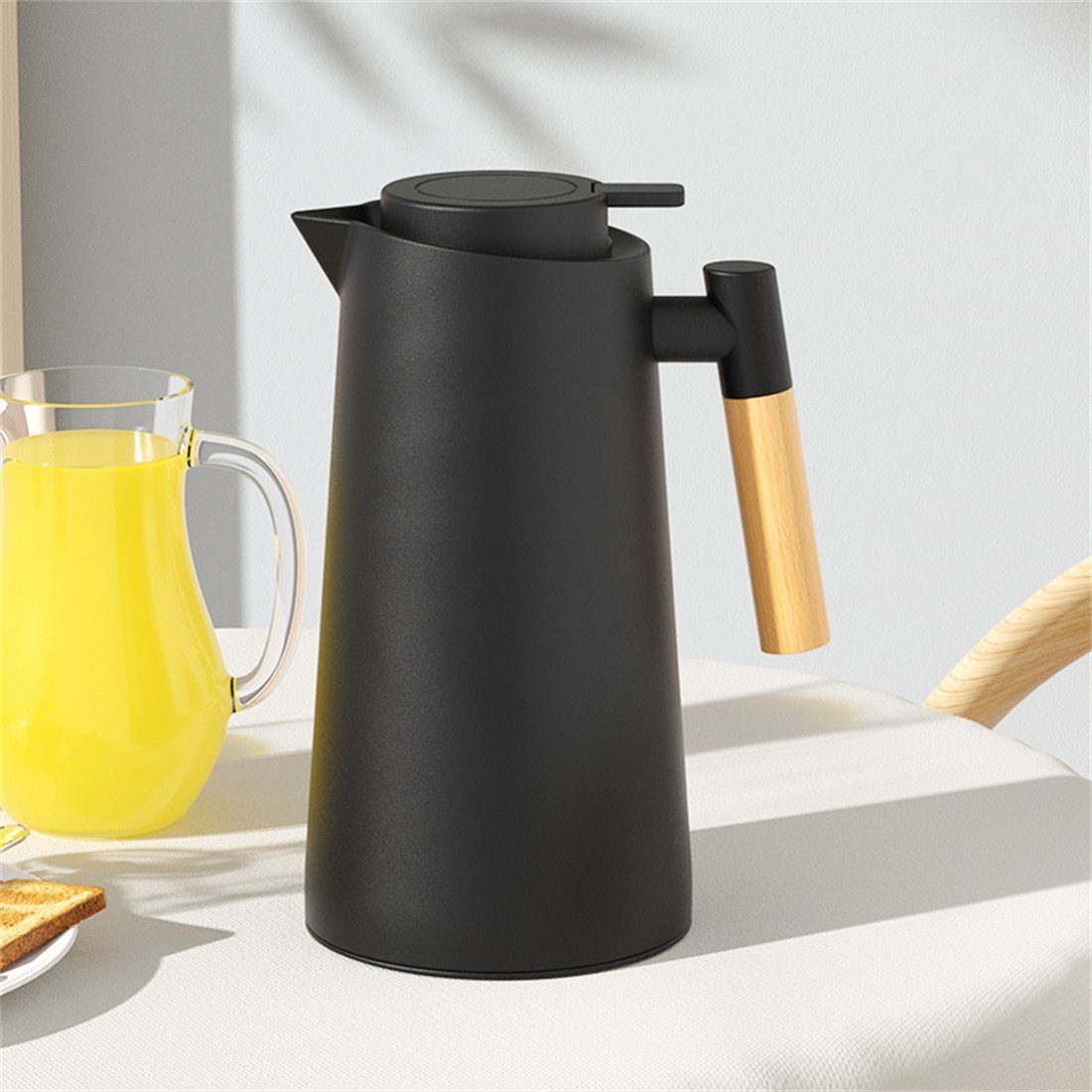 Schwarz Thermoskanne, Kapazität, 1000ML DÖRÖY Isolierkanne Kaffeekanne mit großer Wasserkocher
