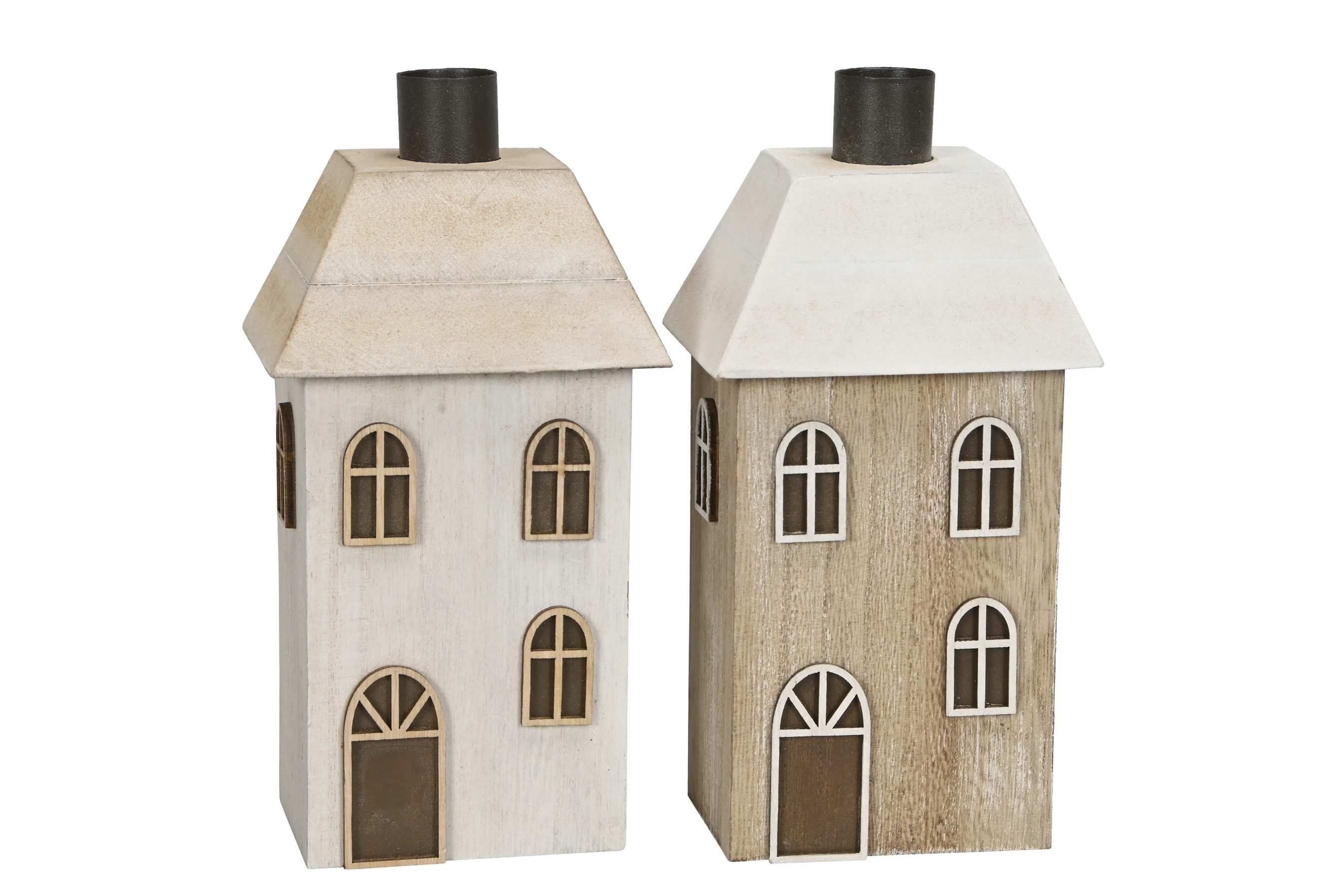 finehomegarden Kerzenhalter Kerzenhaus Haus zum stellen 2fach sort. Deko-Haus H15cm + H19cm (Set, 2 St., 2er Set), Deko Figuren Holzhaus natur/grau/weiß Dekohaus 2Größen wählbar