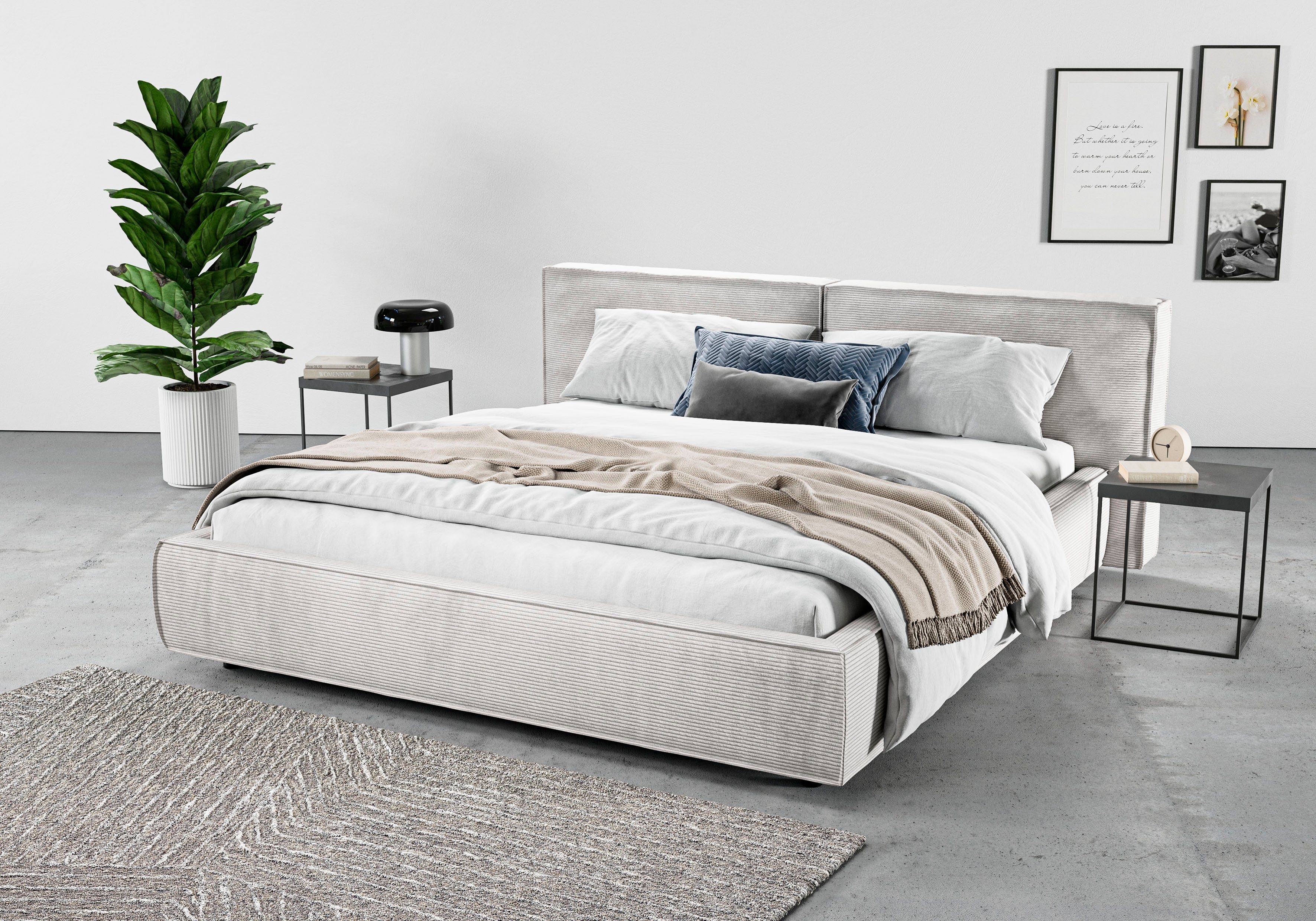 Home affaire Polsterbett Adrina mit Biesenoptik, Feincord und Luxus-Microfaser, bis 280kg, auch in Überlänge 220 cm, 4 Breiten bis 200cm