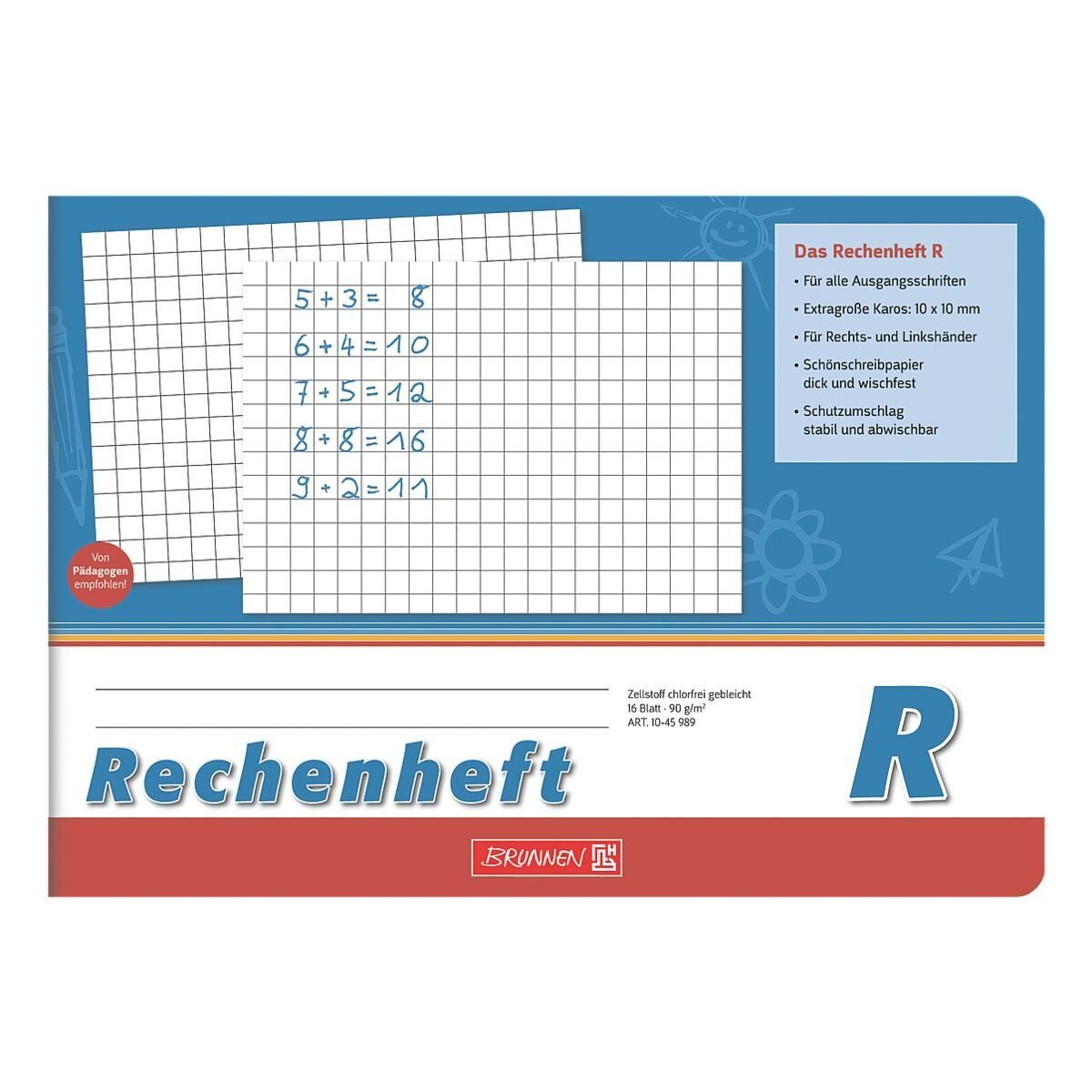 BRUNNEN Schulheft Vivendi, Rechenheft, A5 quer, kariert (Lineatur R), 16 Blatt