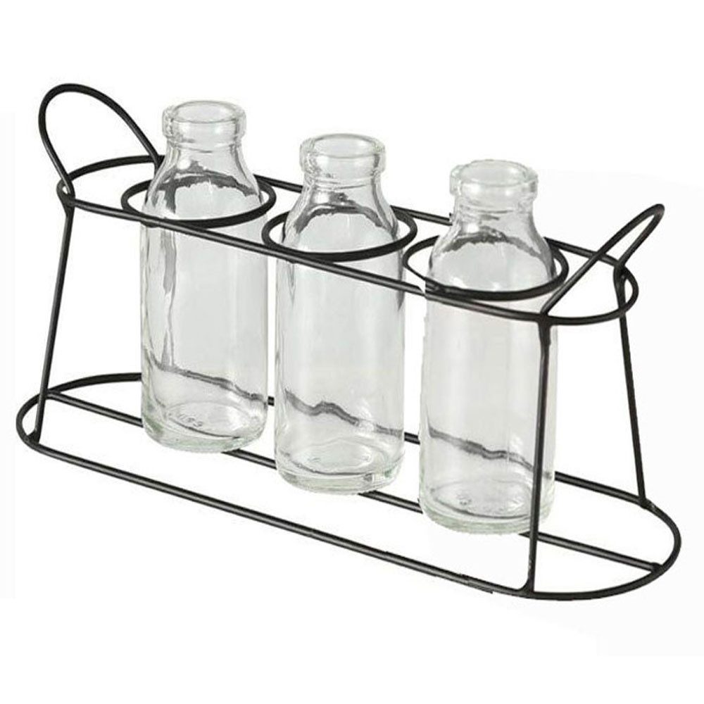 BOLTZE Tischvase Flaschenvasen Set, 3-teilig mit Metallhalter 33 cm Dekovas günstig online kaufen