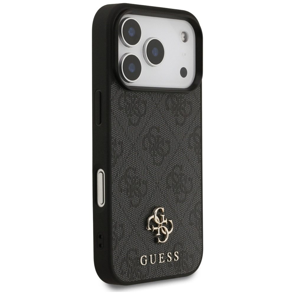 Guess Handyhülle Case iPhone 17 Pro MagSafe Kunstleder grau Logo goldfarben 6,3 Zoll, Kantenschutz – Bild 4 von 5