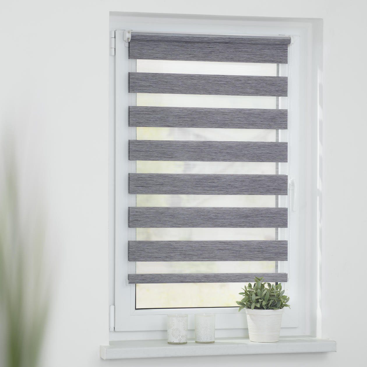 Doppelrollo Duo Rollo Klemmfix, ohne Bohren, meliert, LICHTBLICK ORIGINAL, halbtransparent, freihängend, Klemmfix