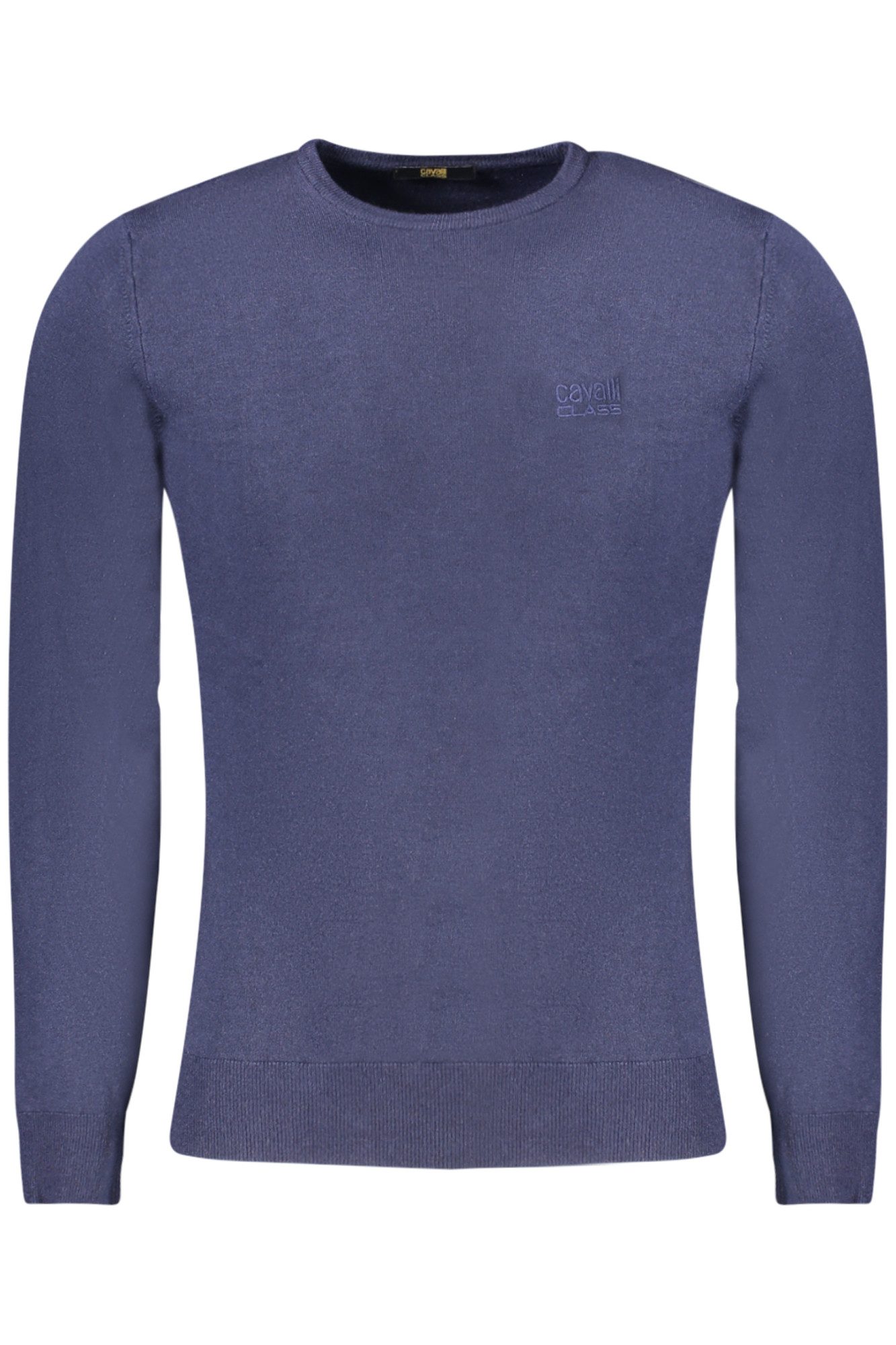 Cavalli Class Strickpullover Elegantes Herrenpullover Blau mit Rundhals und Stickerei-Detail