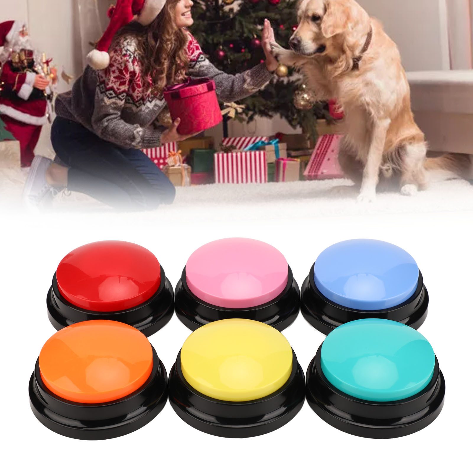 Mechright Lernspielzeug 6er-Set Buzzer für Hundetraining & Kommunikation, ohne Batterie (Set), Sprechende Knöpfe für Hunde & Katzen, 30s Aufnahmezeit