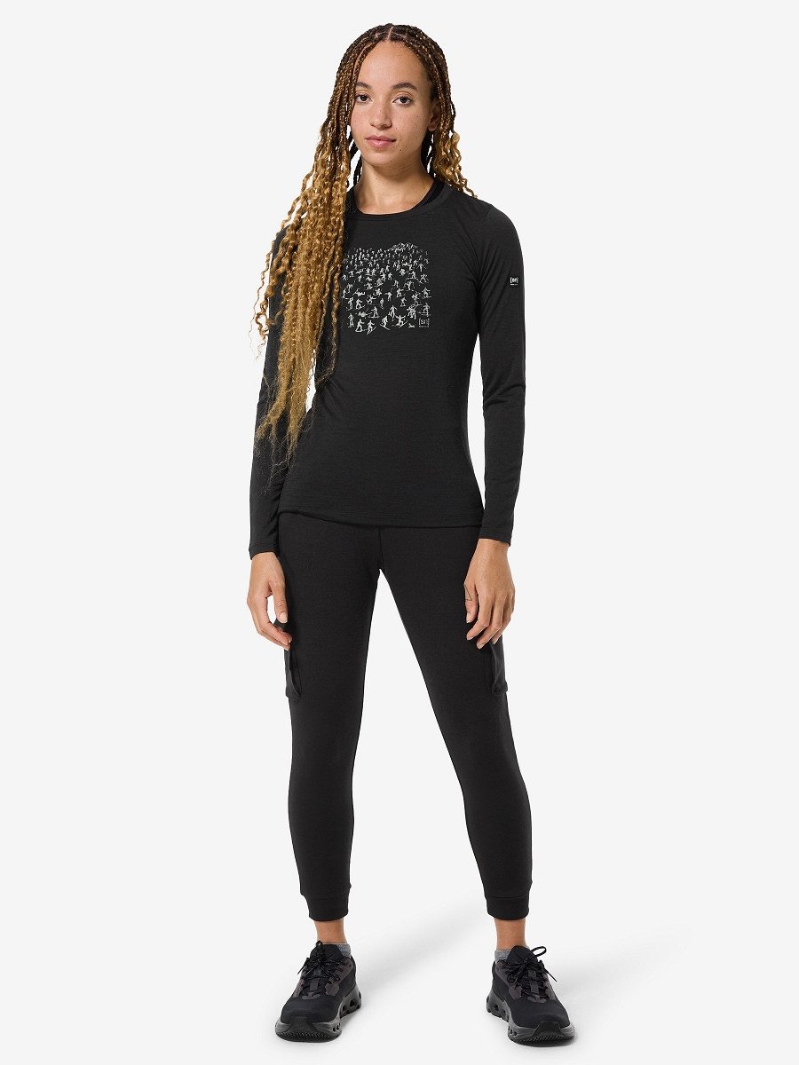 SUPER.NATURAL Langarmshirt für Damen, Merino W FREE SKI TICKETS LS mit Ski-Motiv, atmungsaktiv