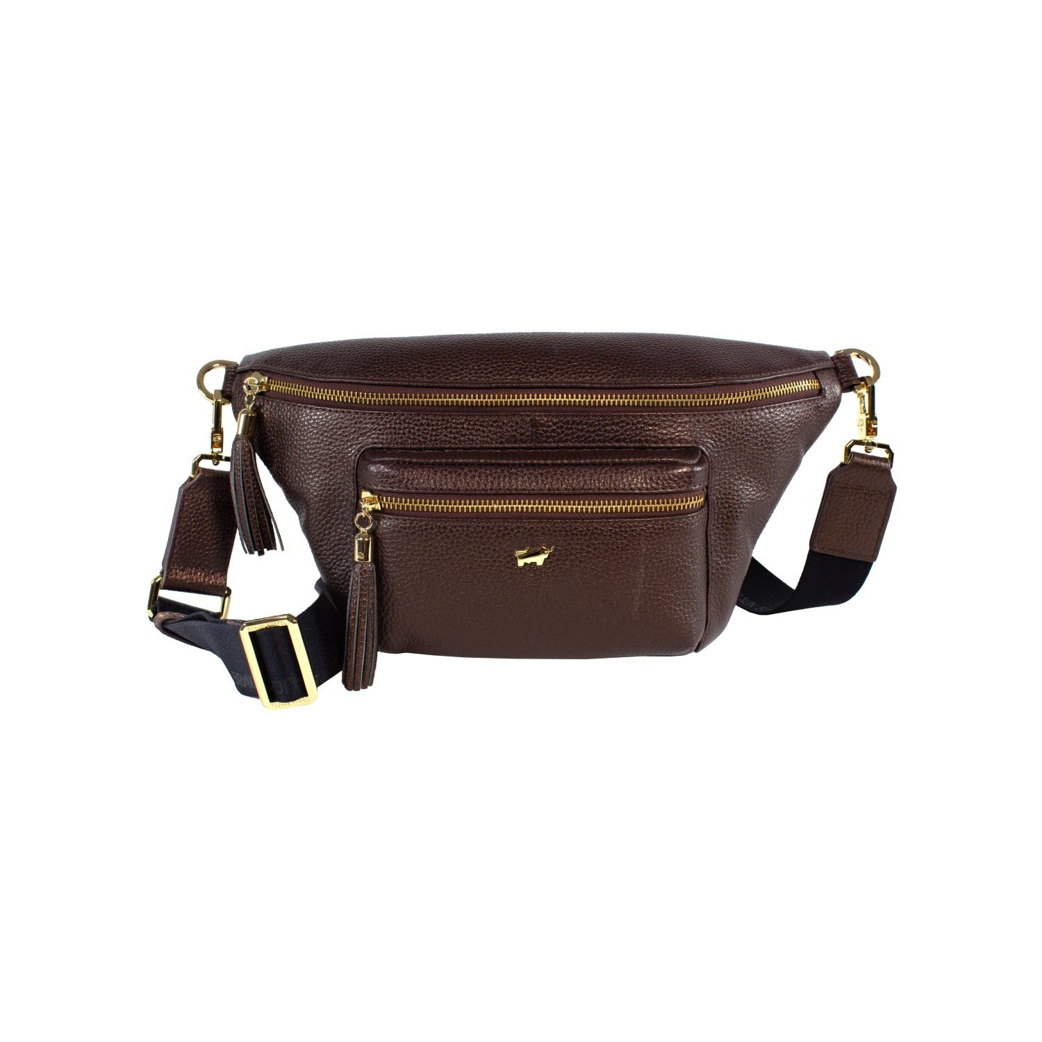 Braun Buffel Gurteltasche ALESSIA Cross Body Bag grizzly Softes Rindleder mit edlem Metallic Glanz