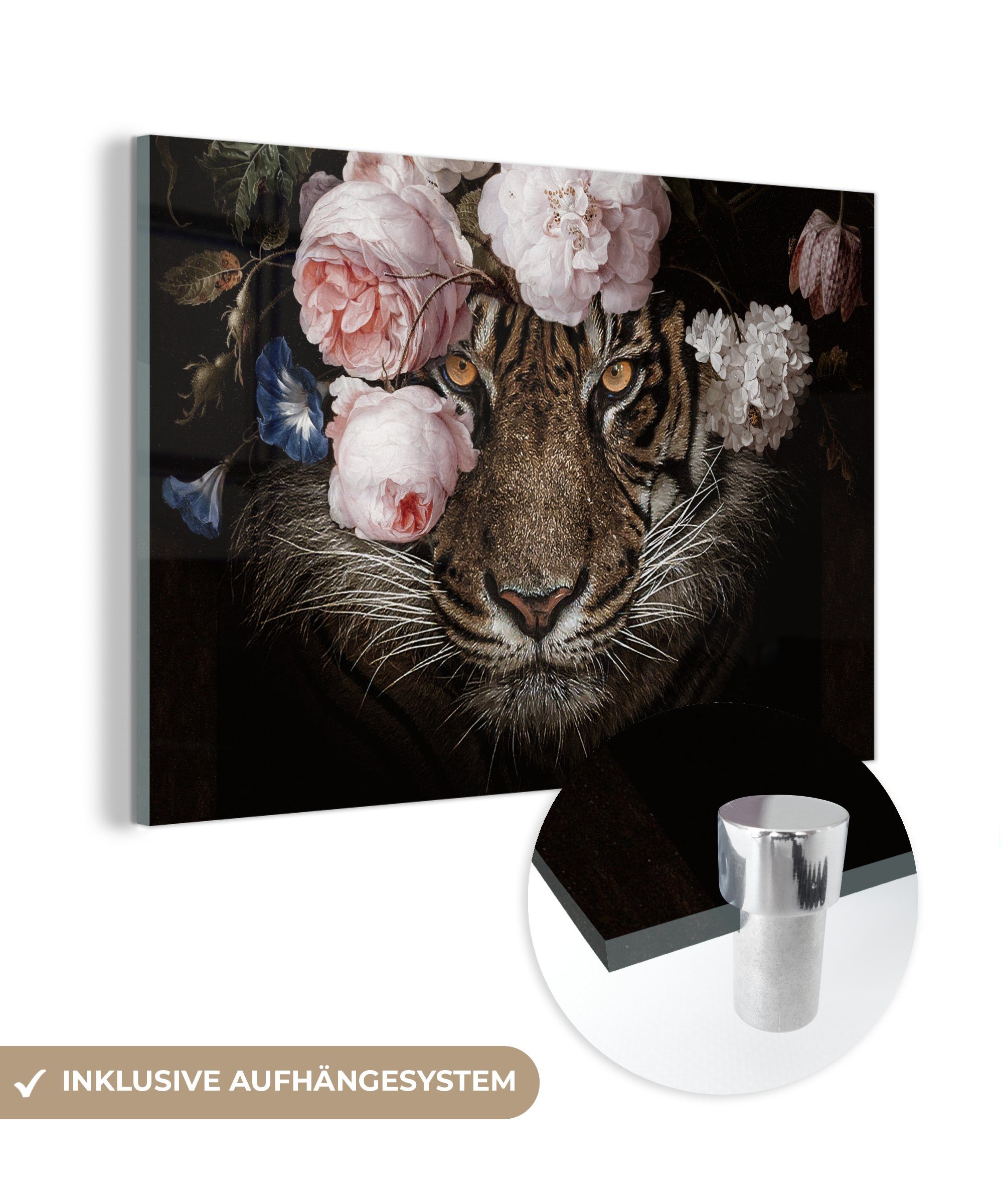 - Bilder - Acrylglasbild - (1 - Glas - Blumen Porträt, Wandbild Foto auf auf Tiger Glasbilder St), Glas Wanddekoration MuchoWow