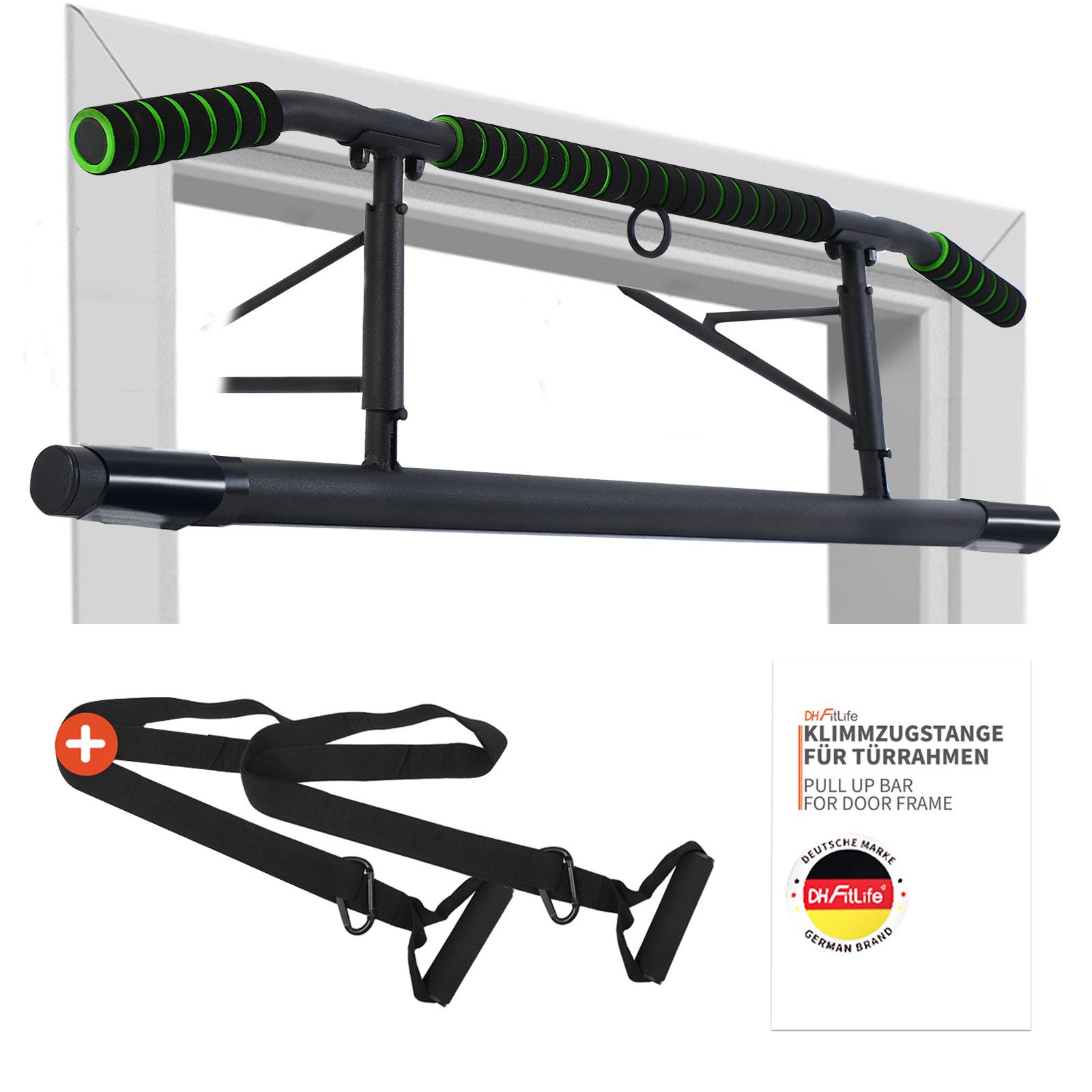 DH FitLife Klimmzugstange Türrahmen ohne Schrauben, Reckstange Tür als Fitnessgerät für Zuhause (Pull up bar Doorway, Türreck zum Krafttraining, Rückentrainer zum Einhängen), Für Türrahmen 70-92cm