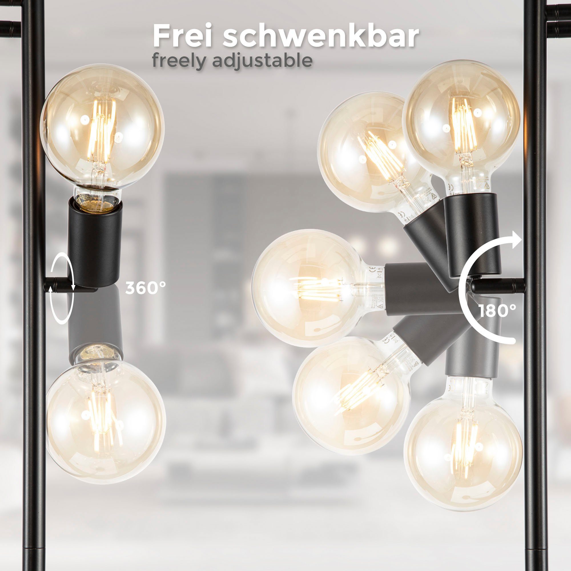 B.K.Licht Stehlampe, Leuchtmittel wechselbar, Extra-Warmweiß