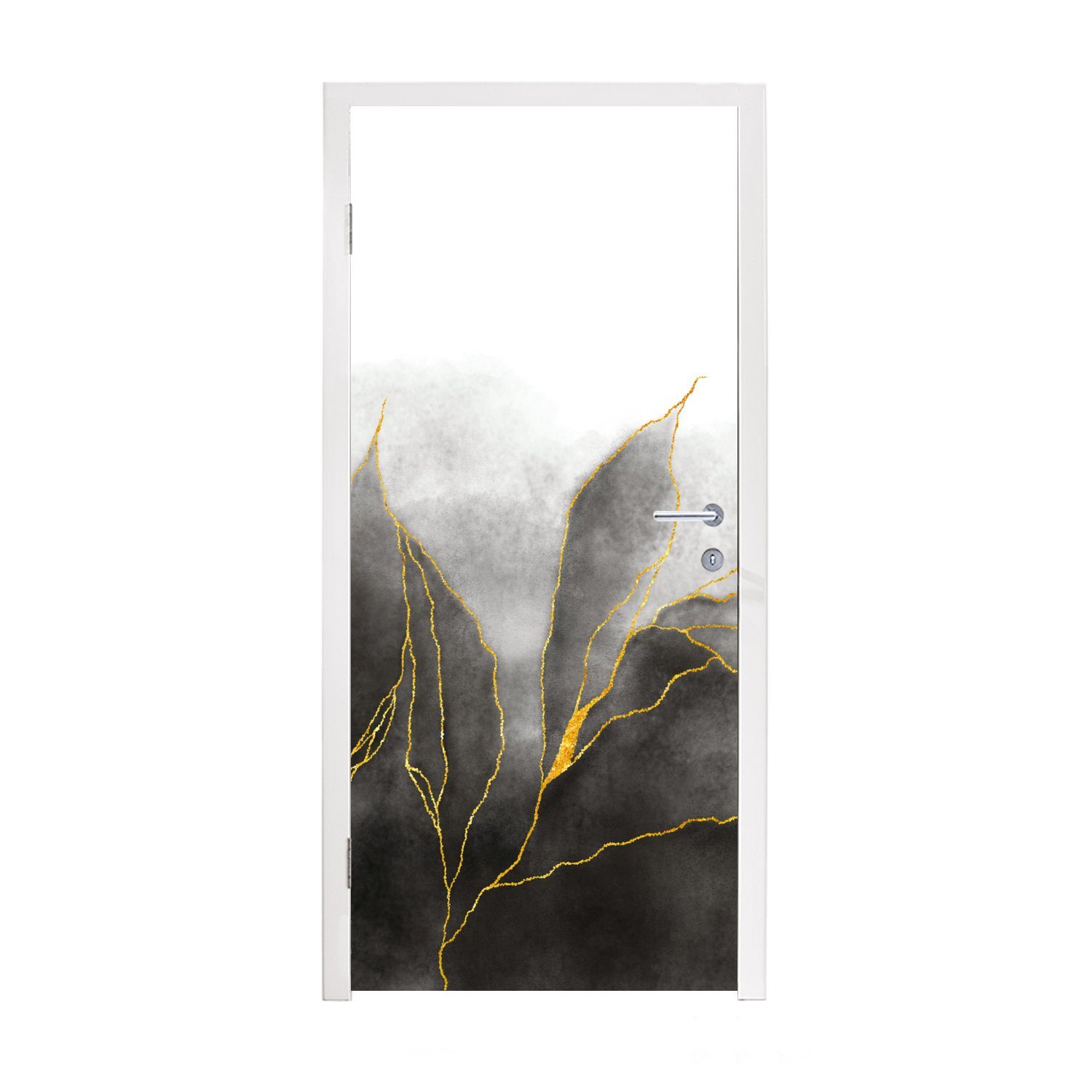 cm Türtapete (1 Marmoroptik, Marmor St), - - Matt, Tür, Schwarz Luxus - 75x205 bedruckt, Fototapete Gold - für Türaufkleber, MuchoWow