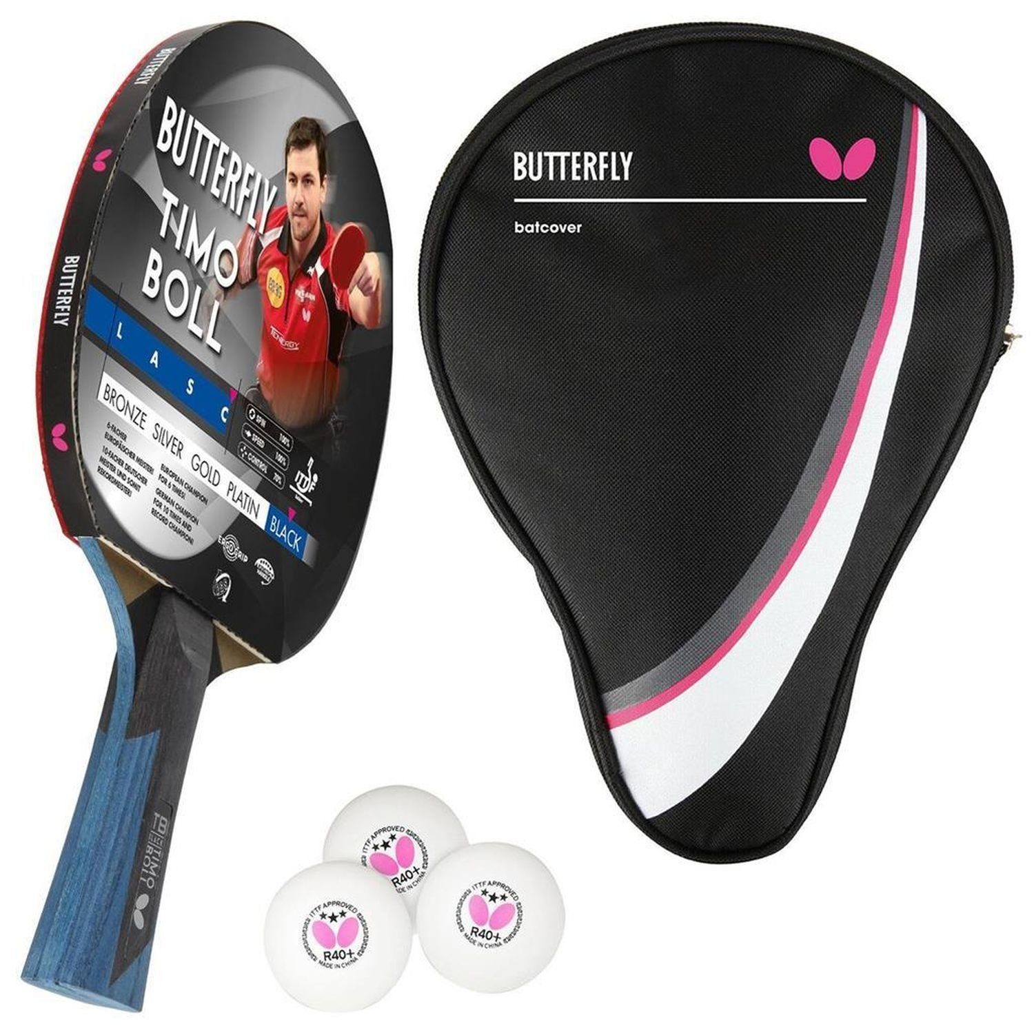 Tischtennisschläger 1x Timo Boll Black 85031 + Drive Case 1 + Bälle