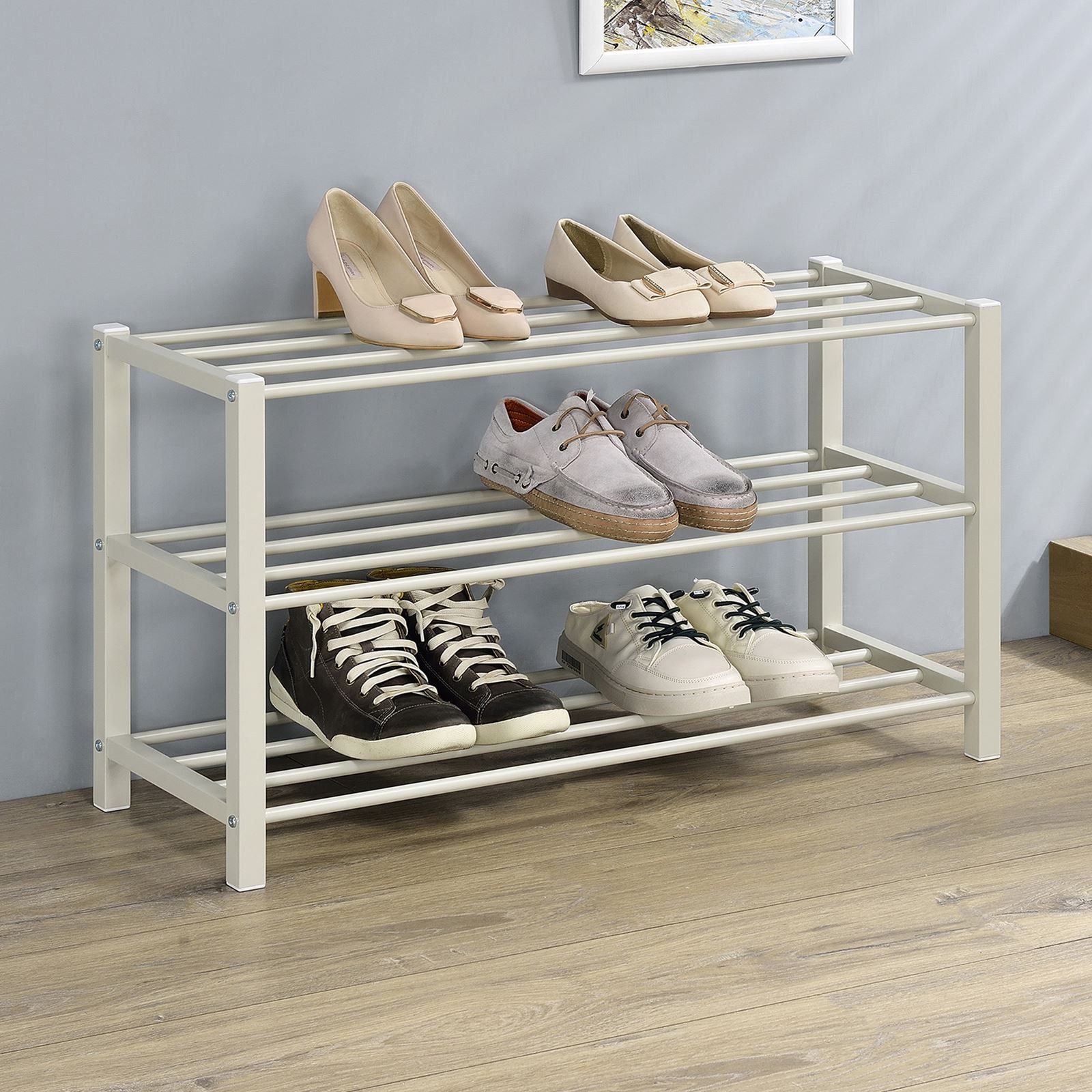 IDIMEX Schuhregal NAVAN, Schuhaufbewahrung aus Metall mit 3 Ablagen beige günstig online kaufen