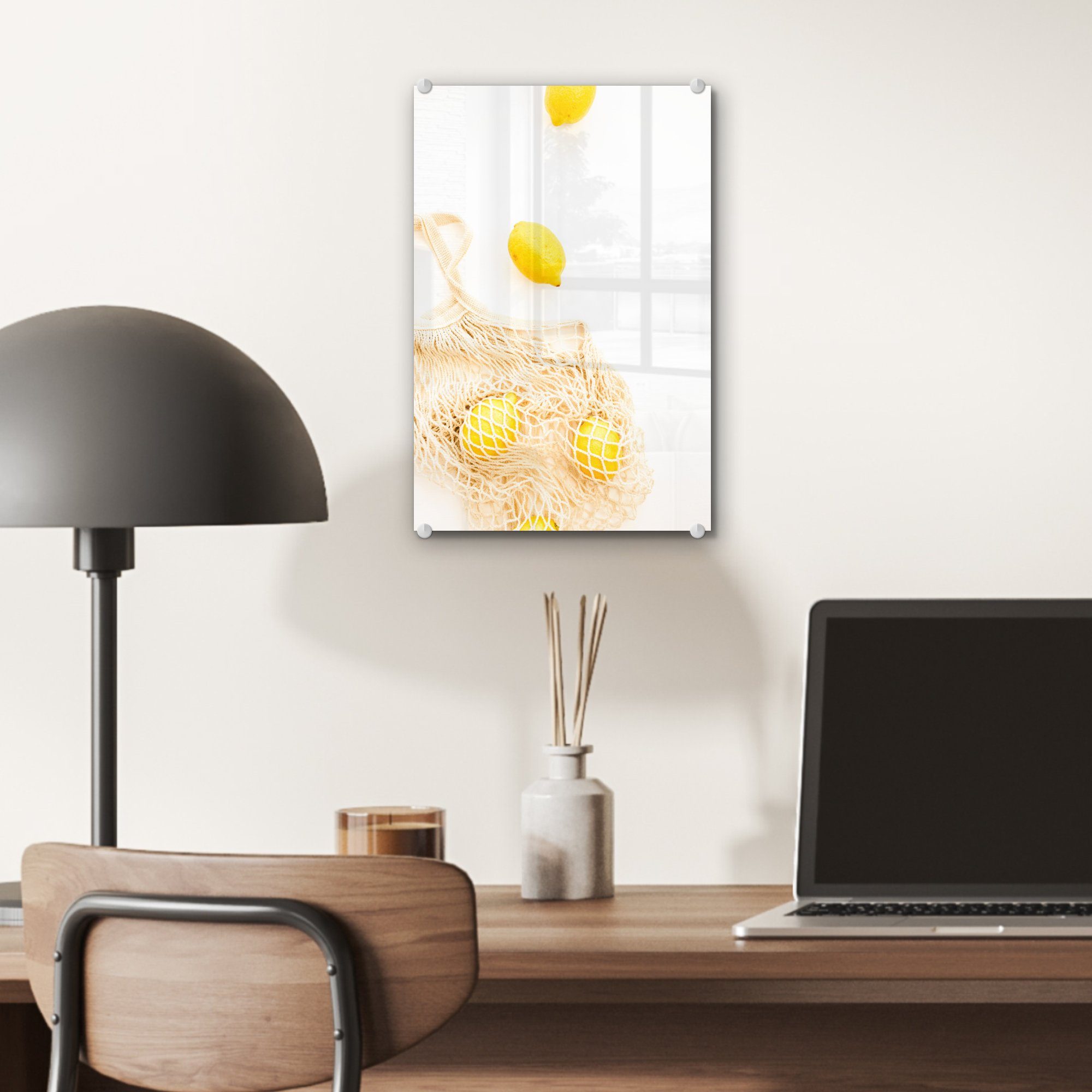 MuchoWow Acrylglasbild Zitrone - Foto Wandbild - Gelb, Wanddekoration Glasbilder St), Tasche Bilder Glas auf - - - (1 auf Glas