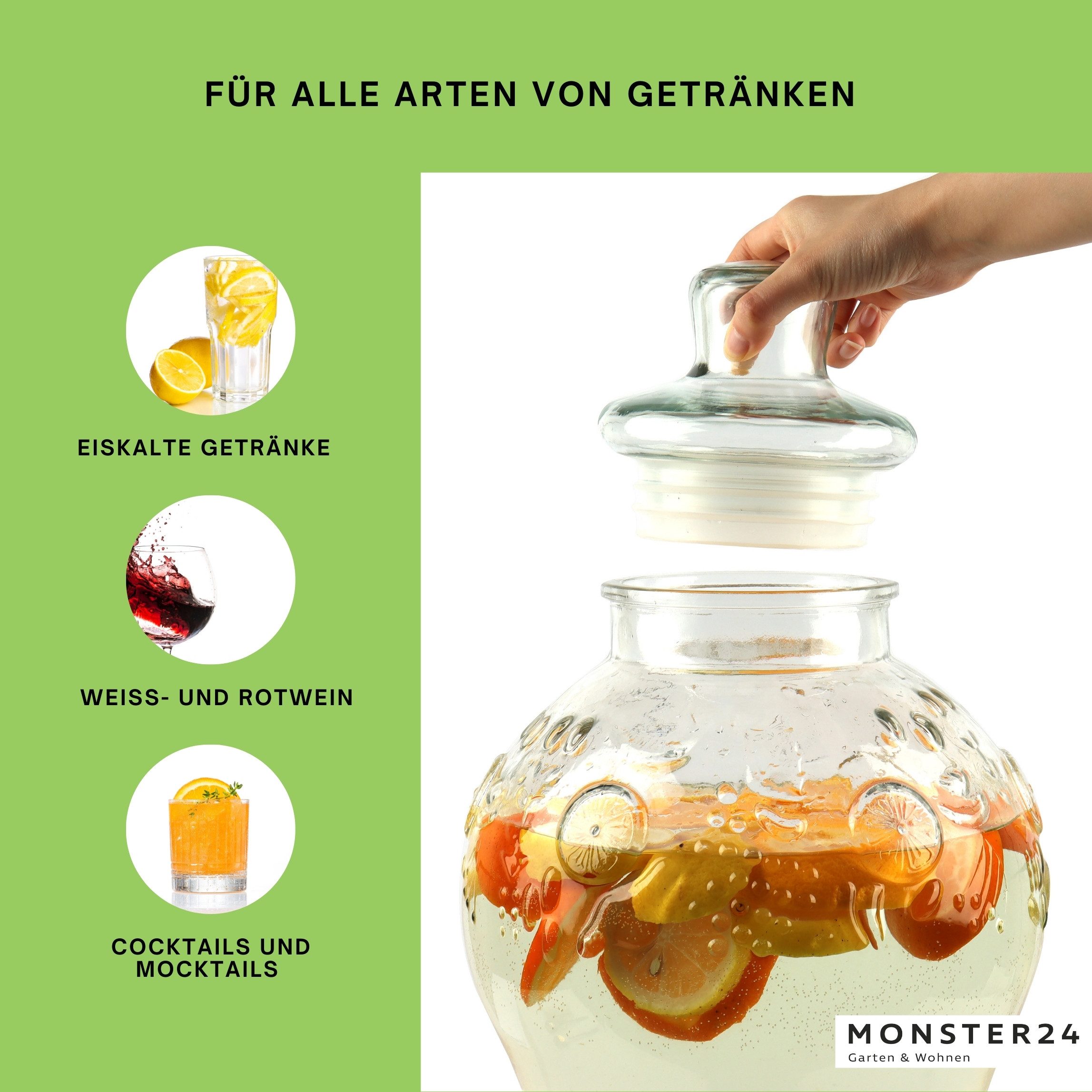 Monster24 Getränkespender 10 Liter Wasserspender Saftspender mit Zapfhahn und Metallständer