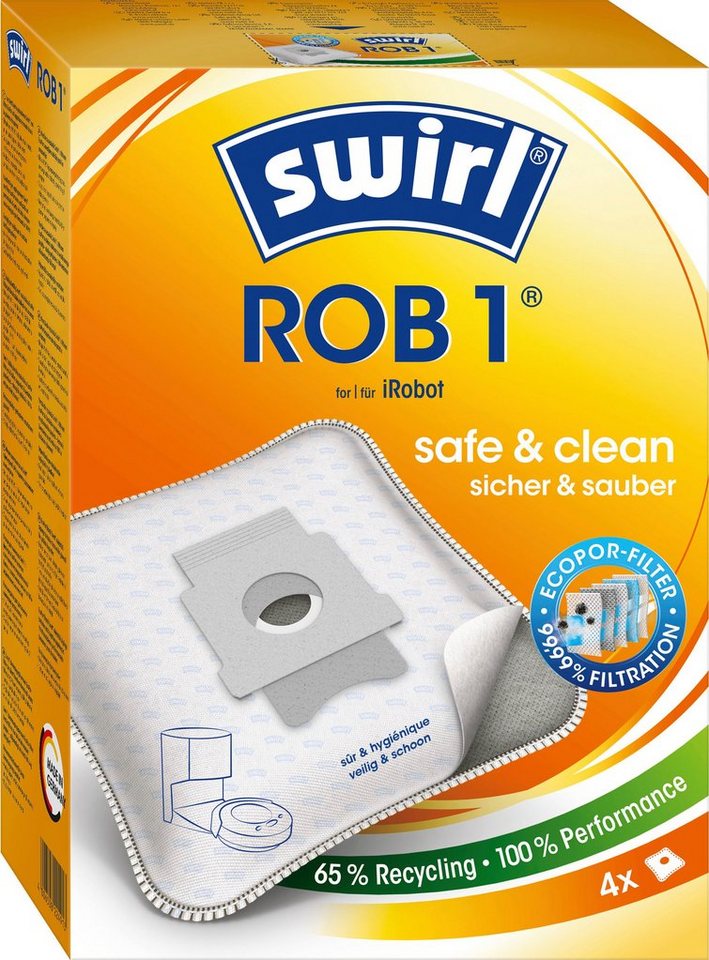 Swirl Staubsaugerbeutel ROB 1®, für iRobot Clean Base Automatische  Absaugstation, 4er-Pack, Filtert bis zu 99,99% des Hausstaubs & allergenen  Feinstaubs