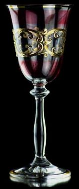 Casa Padrino Likörbecher Luxus Barock Likörglas 6er Set Bordeauxrot / Gold Ø 5,5 x H. 17 cm - Handgefertigte und handbemalte Likörgläser - Hotel & Restaurant Accessoires - Luxus Qualität