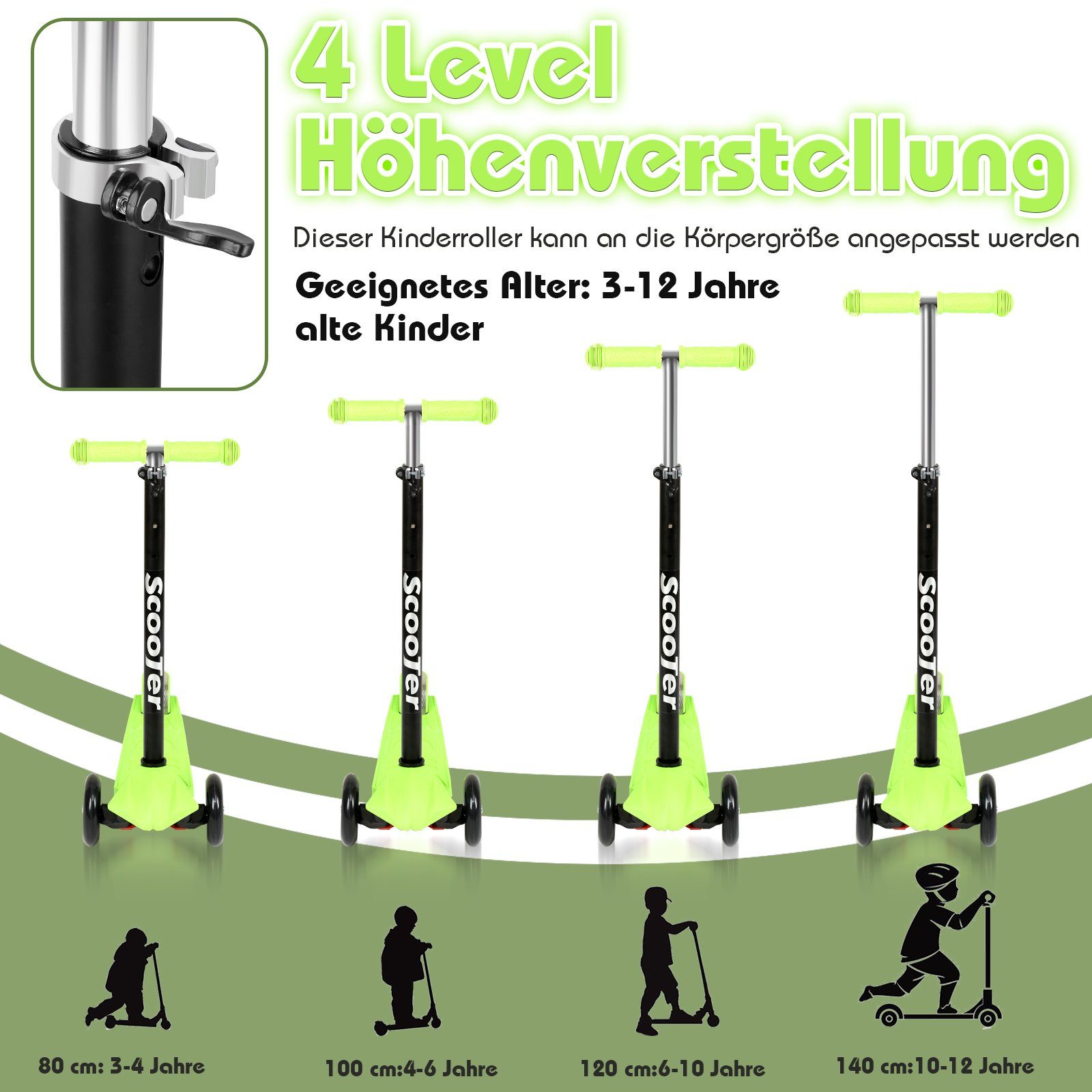 Clanmacy Scooter Kinderroller Tretroller LED-Räder bis 50 kg Höhenverstellbar
